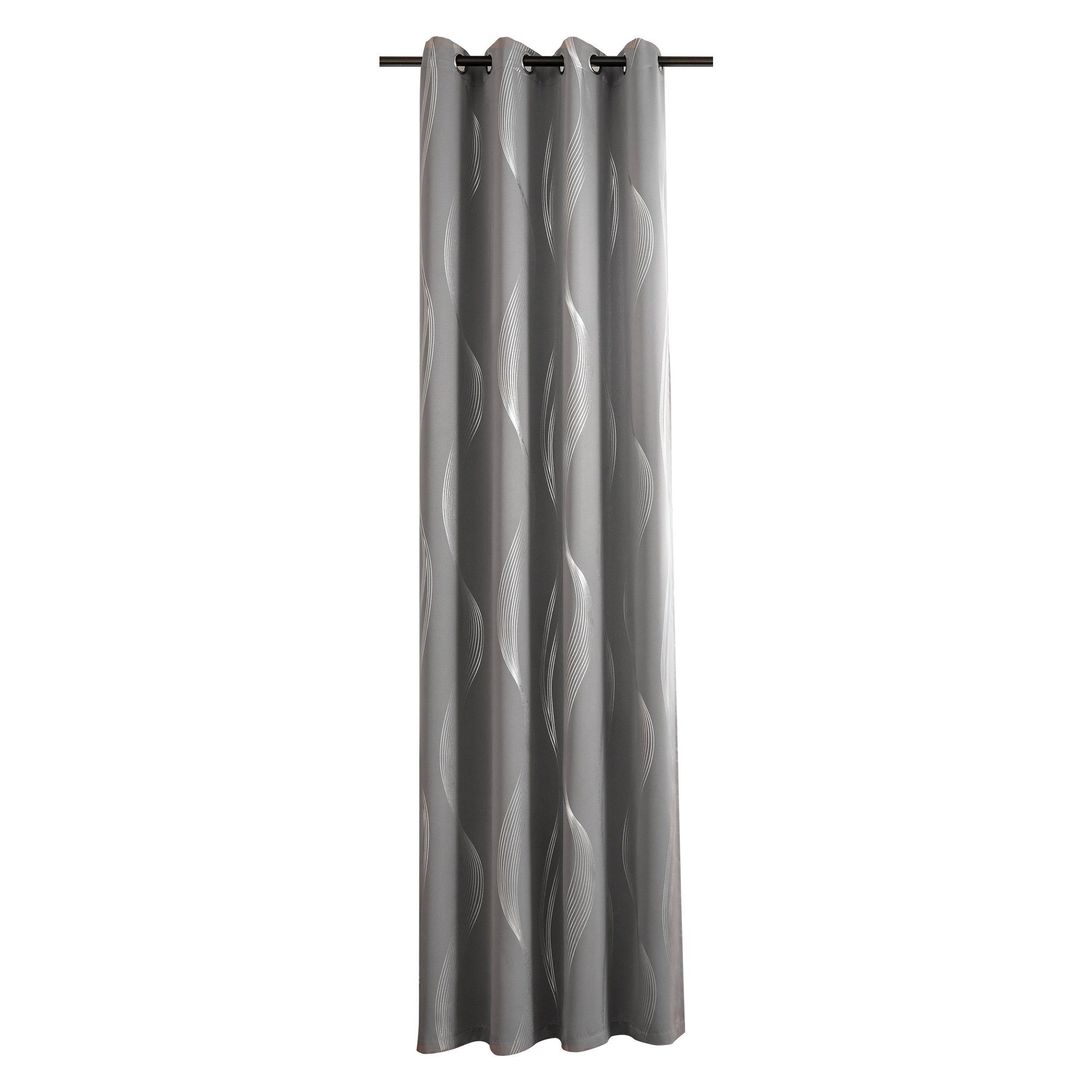 Vorhang Luka, Joyswahl, Ösen (1 St), blickdicht, Einseitiger Druck, glänzend Streifen grau