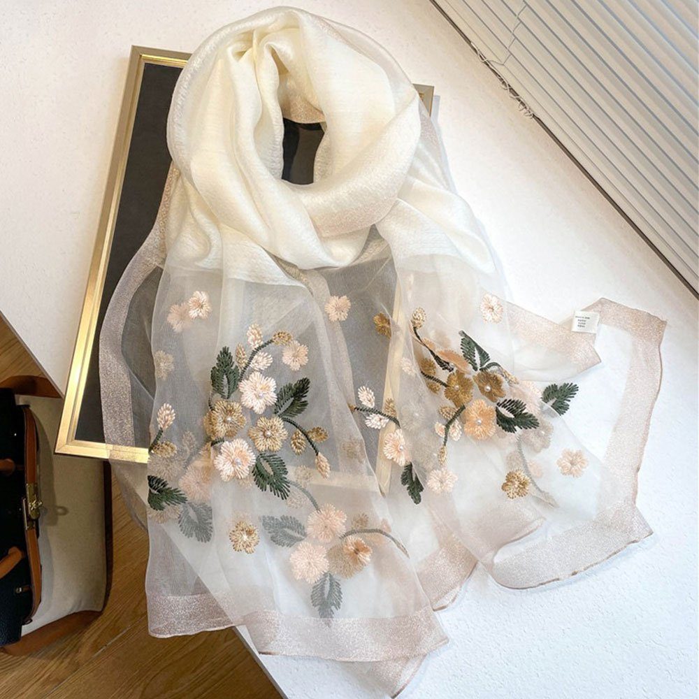 AUzzO~ Seidenschal Bedruckter Elegante Light Coloured Sun Protection SilkScarf, 180cm Weiß