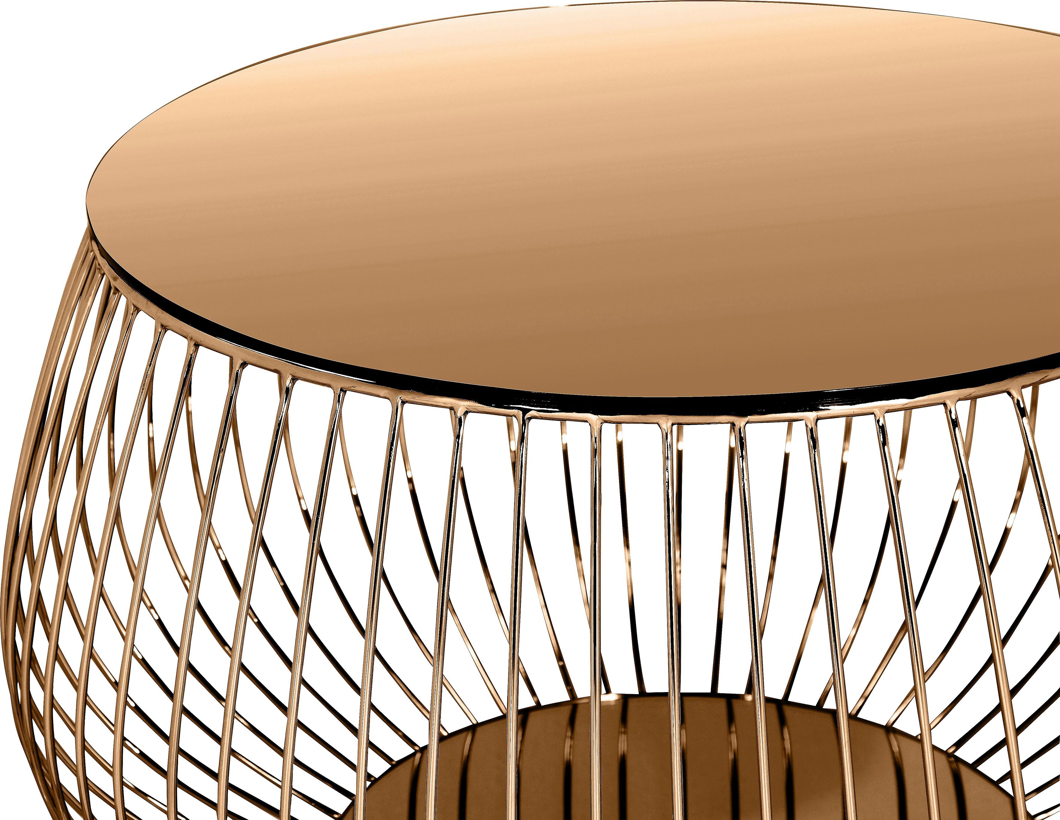 SalesFever Couchtisch Coffeetable: Stilvolle Wohnzimmer-Ergänzung, Kristallklare Eleganz mit Marmoroptik, rosegoldfarben