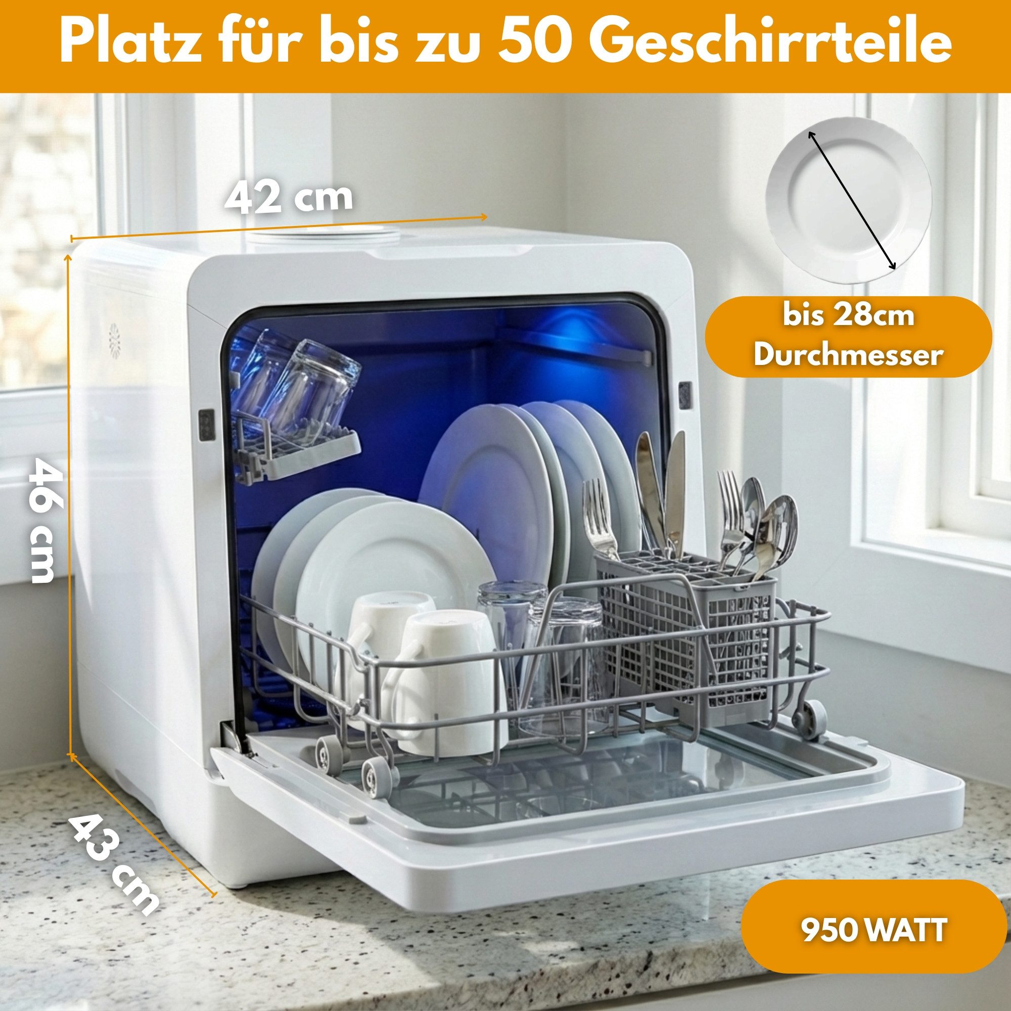 Sommertal Tischgeschirrspüler Sommertal Küchengeräte SP9, 7 Programme, Touch-Bedienung, leise 58 dB, freistehend nutzbar