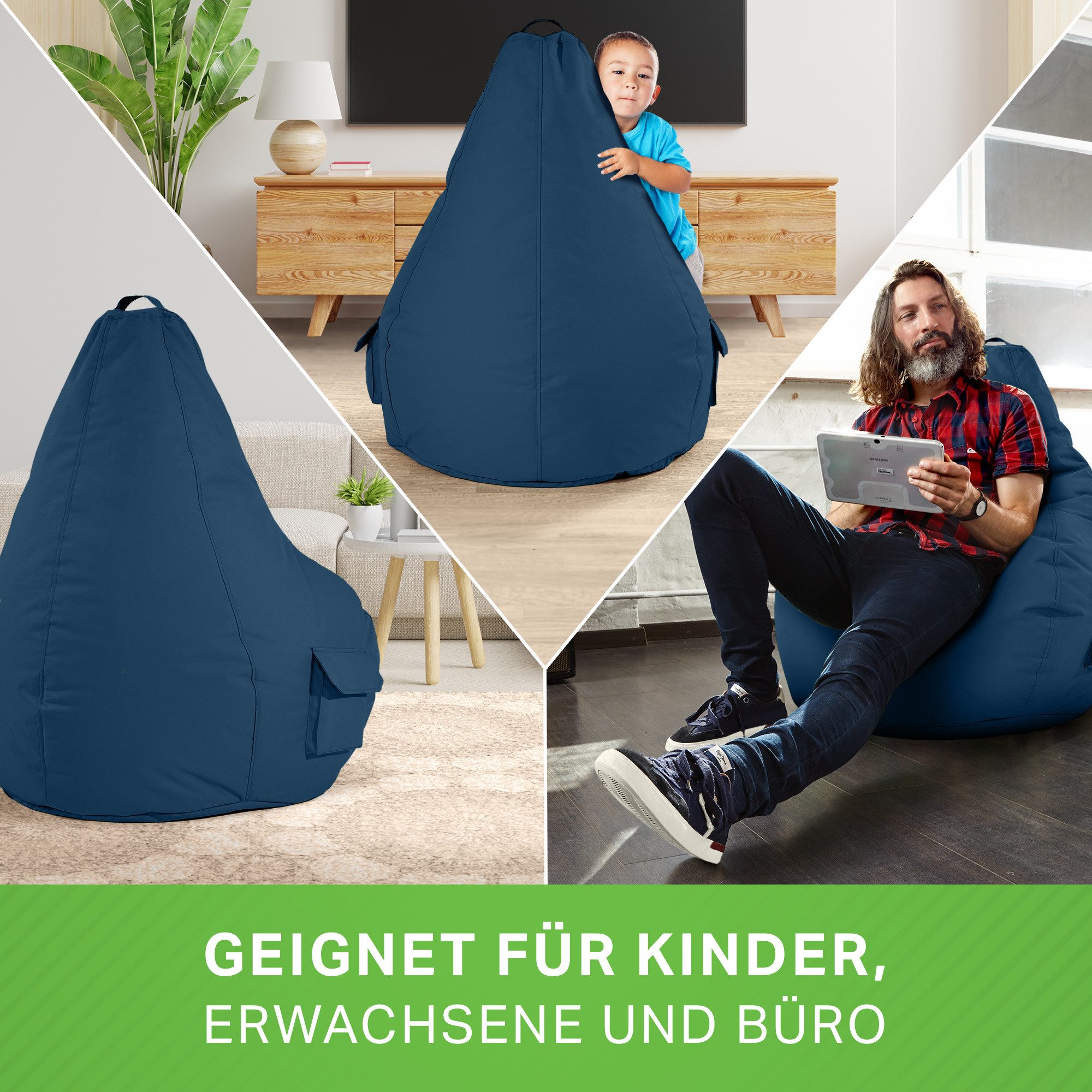 Green Bean Sitzsack Gaming Sitzsack Lounge Chair Cozy (Sitzsack mit Rückenlehne 80x70x90cm - Gaming Chair mit 230L EPS-Perlen Füllung, Kuschelig Weich Waschbar) – Bild 3 von 5