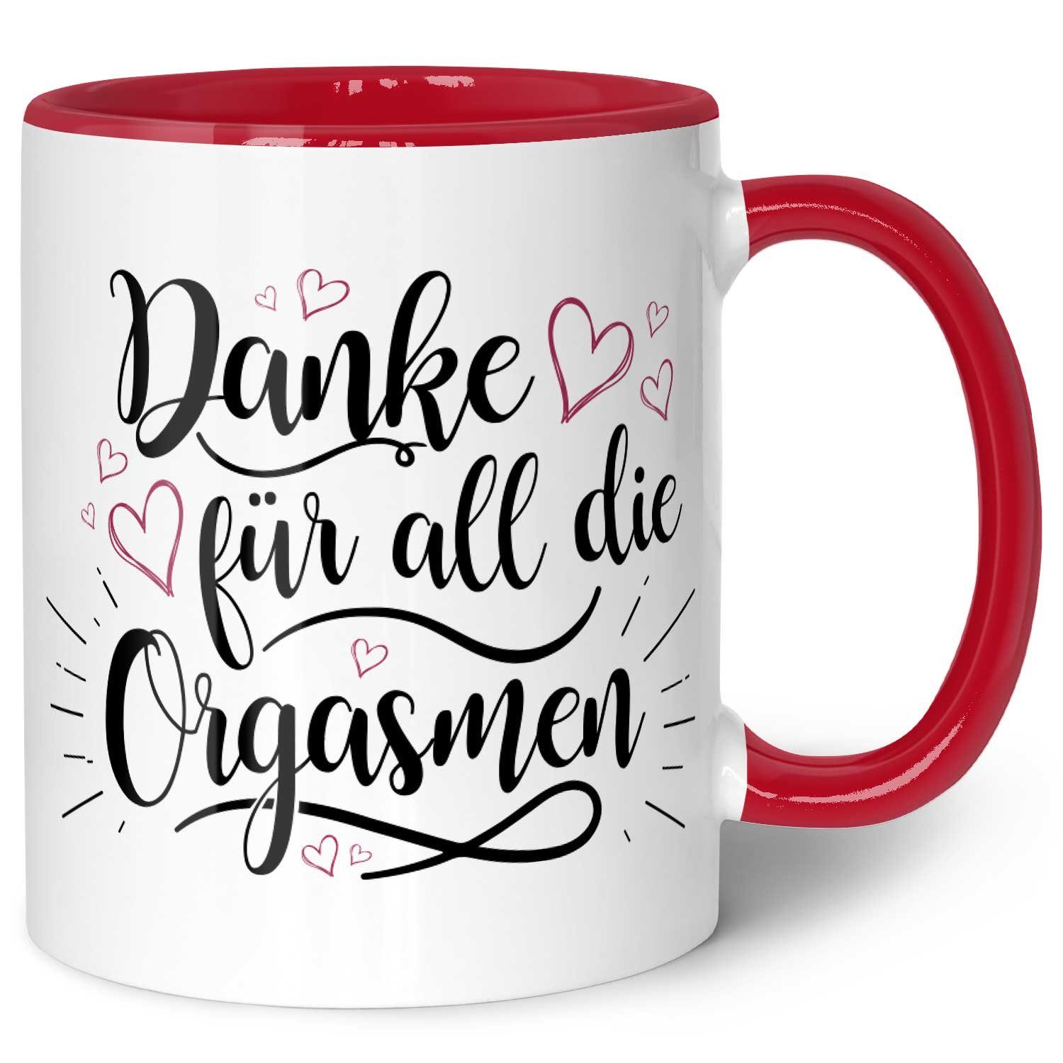 GRAVURZEILE Tasse mit Spruch - Danke für all die Orgasmen - Geschenk für Paare, Keramik, Farbe: Rot