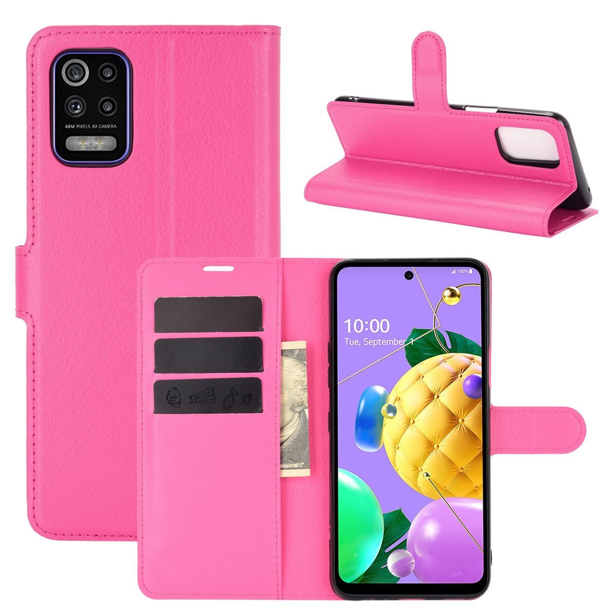 König Design Handyhülle LG K52, Schutzhülle Schutztasche Case Cover Etuis Wallet Klapptasche Bookstyle
