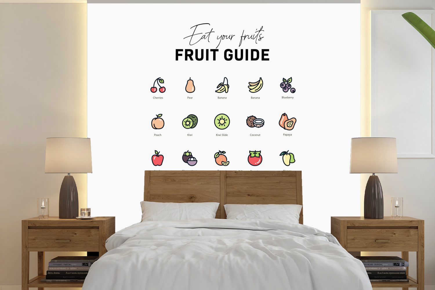 MuchoWow Fototapete Küche - Obst - Lebensmittel, Matt, bedruckt, (5 St), Vinyl Tapete für Wohnzimmer oder Schlafzimmer, Wandtapete