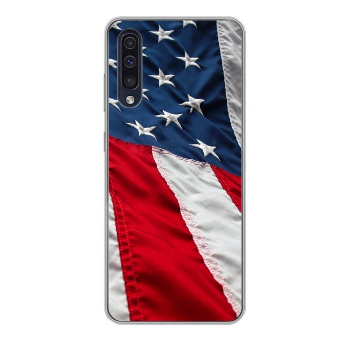 MuchoWow Handyhülle Nahaufnahme der Flagge der Vereinigten Staaten Handyhülle Samsung Galaxy A50 Smartphone-Bumper Print Handy