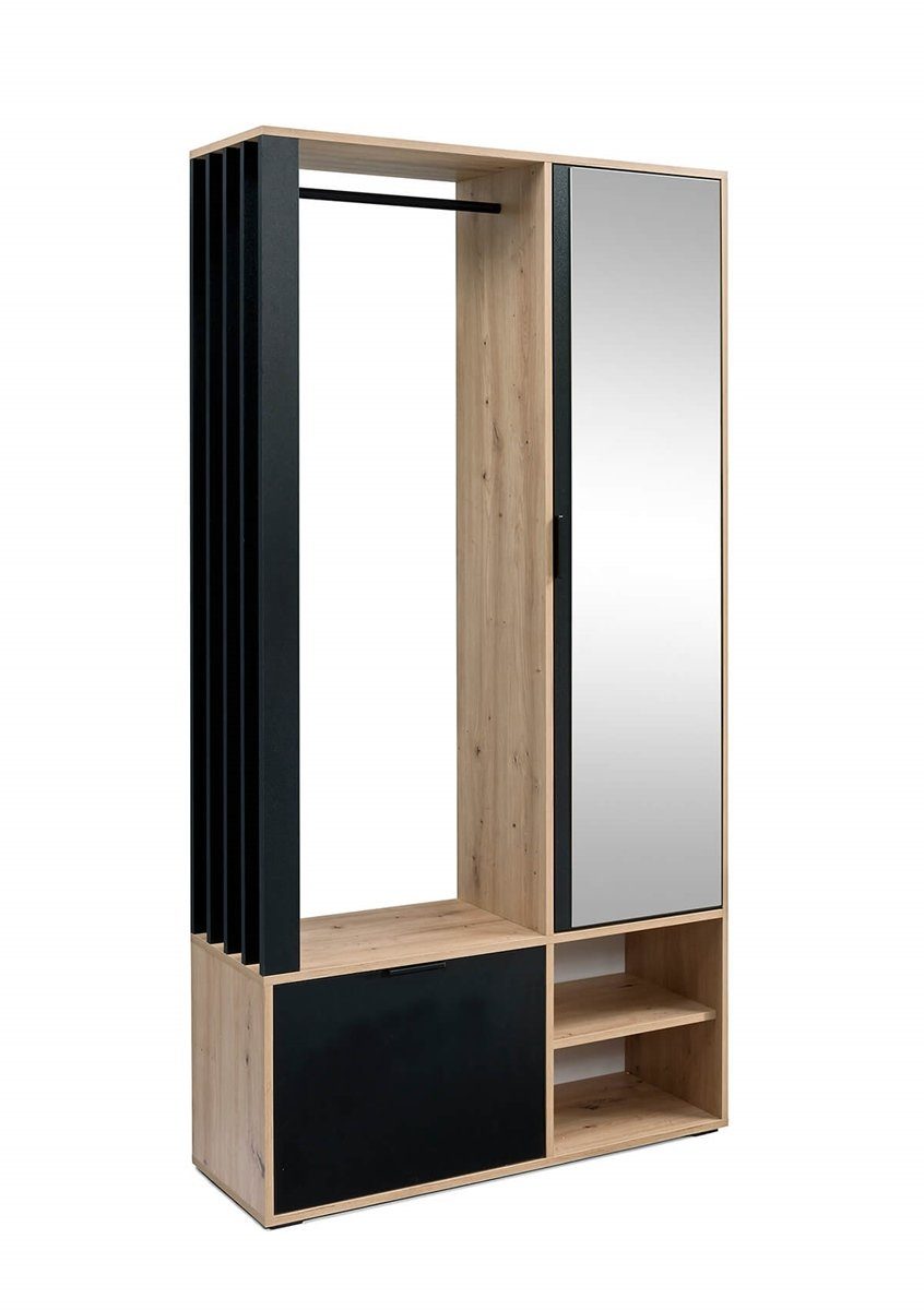 Compleo Garderoben-Set DECO, Loft und eiche/schwarz mit große stil Lamellen, Speicherkapazität, Artisan Kleiderstange Spiegel