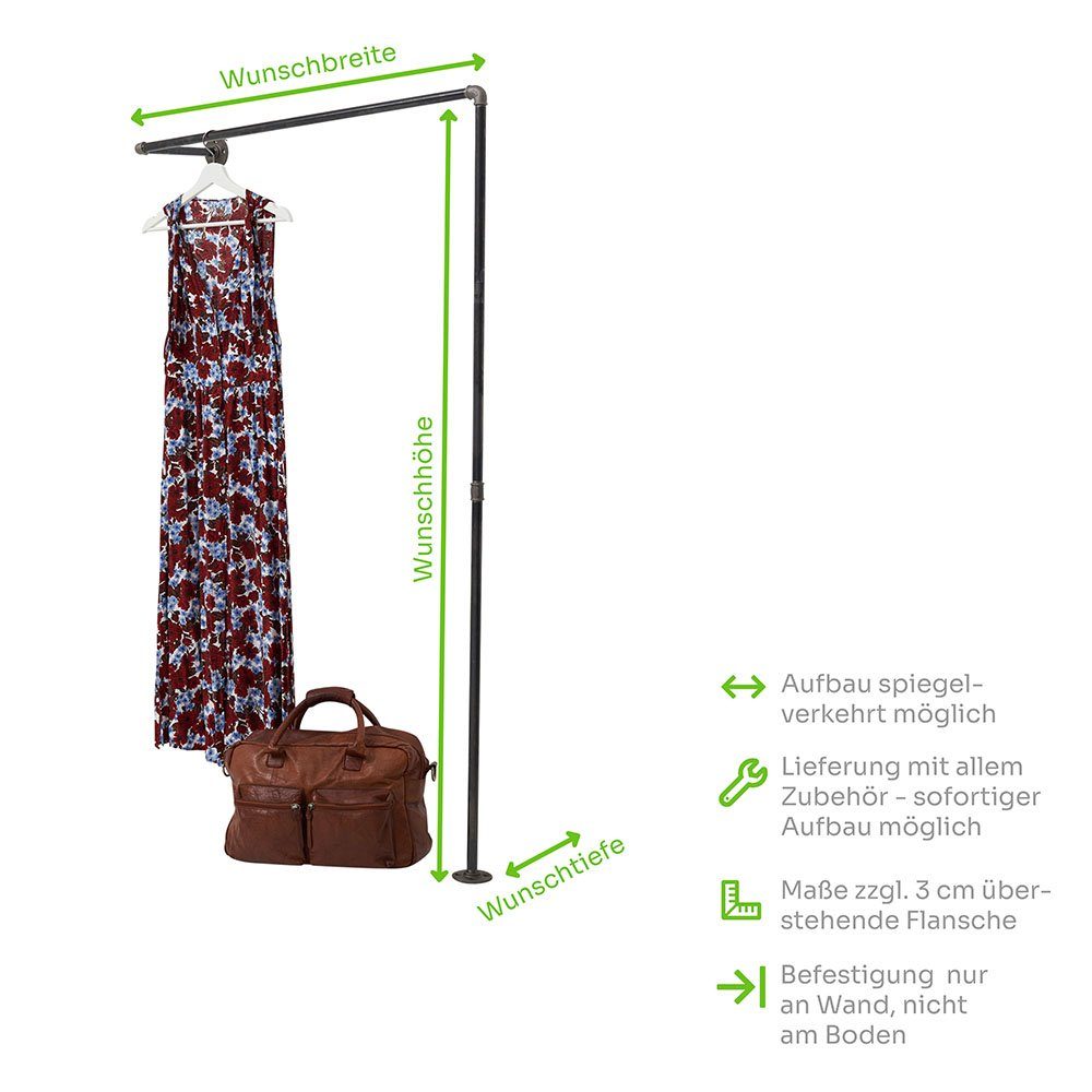 various - Industrial Design Möbel Garderobenstange Industrial Garderobe HALLWAY, Wasserrohr schwarz, extra stabil, Div. Breiten und Tiefen