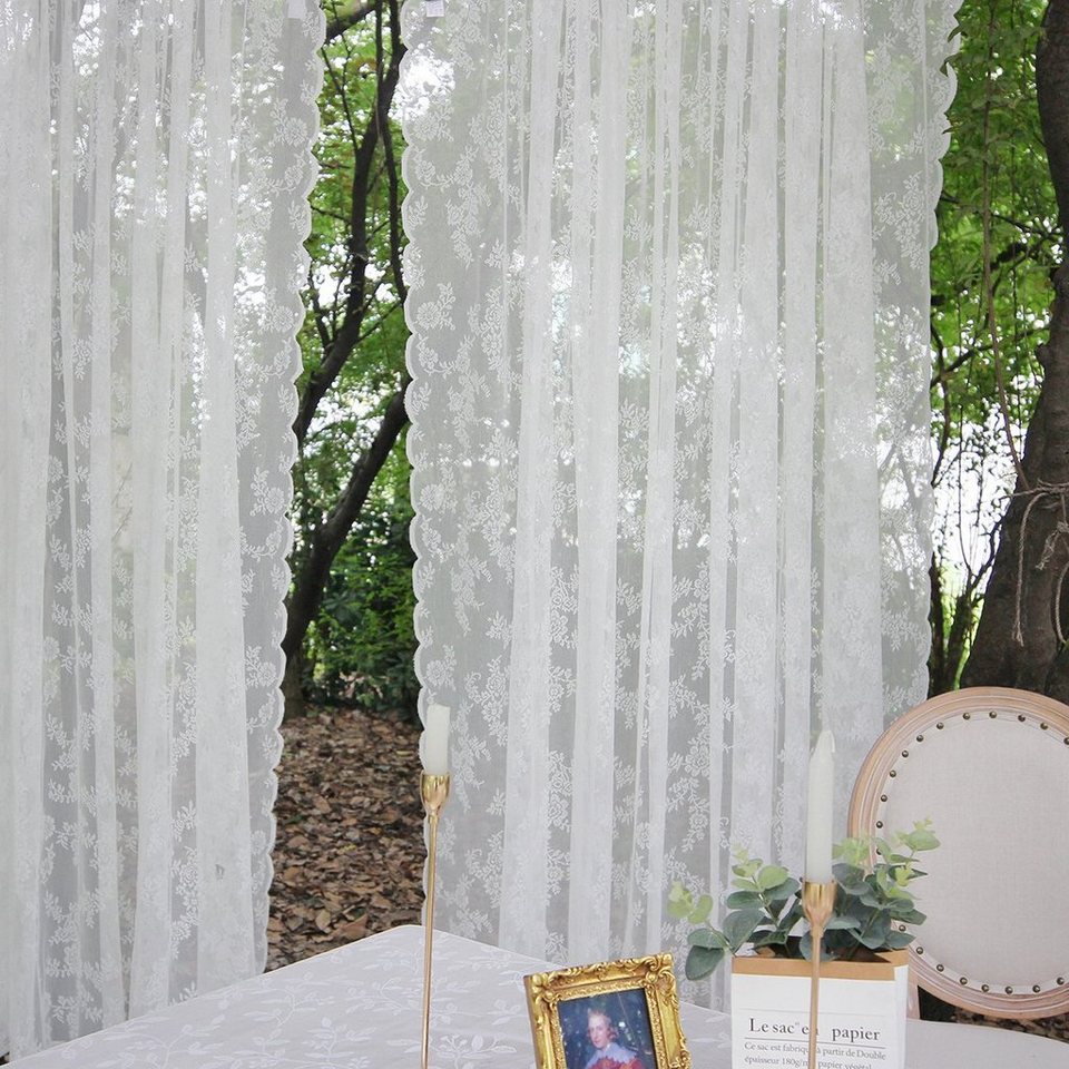 vorhang weiße spitze vorhang blumen stickerei voile vorhang,stangentaschen,  btto, (1 st), transparent gardinen mit vorhang raffhalter, für wohnzimmer