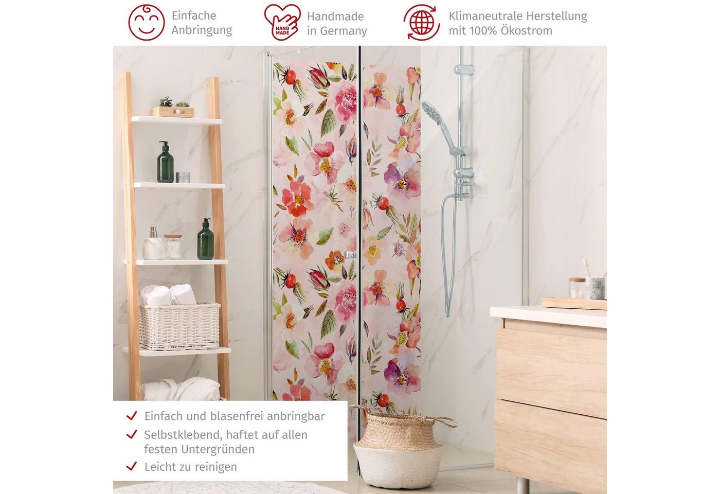 Thumbnail - Bilderdepot24 Badrückwand Aquarell rosa Duschrückwand ohne Bohren Dusche Muster, (1-tlg., Hart-Folie Smart matt 0,35 mm)...