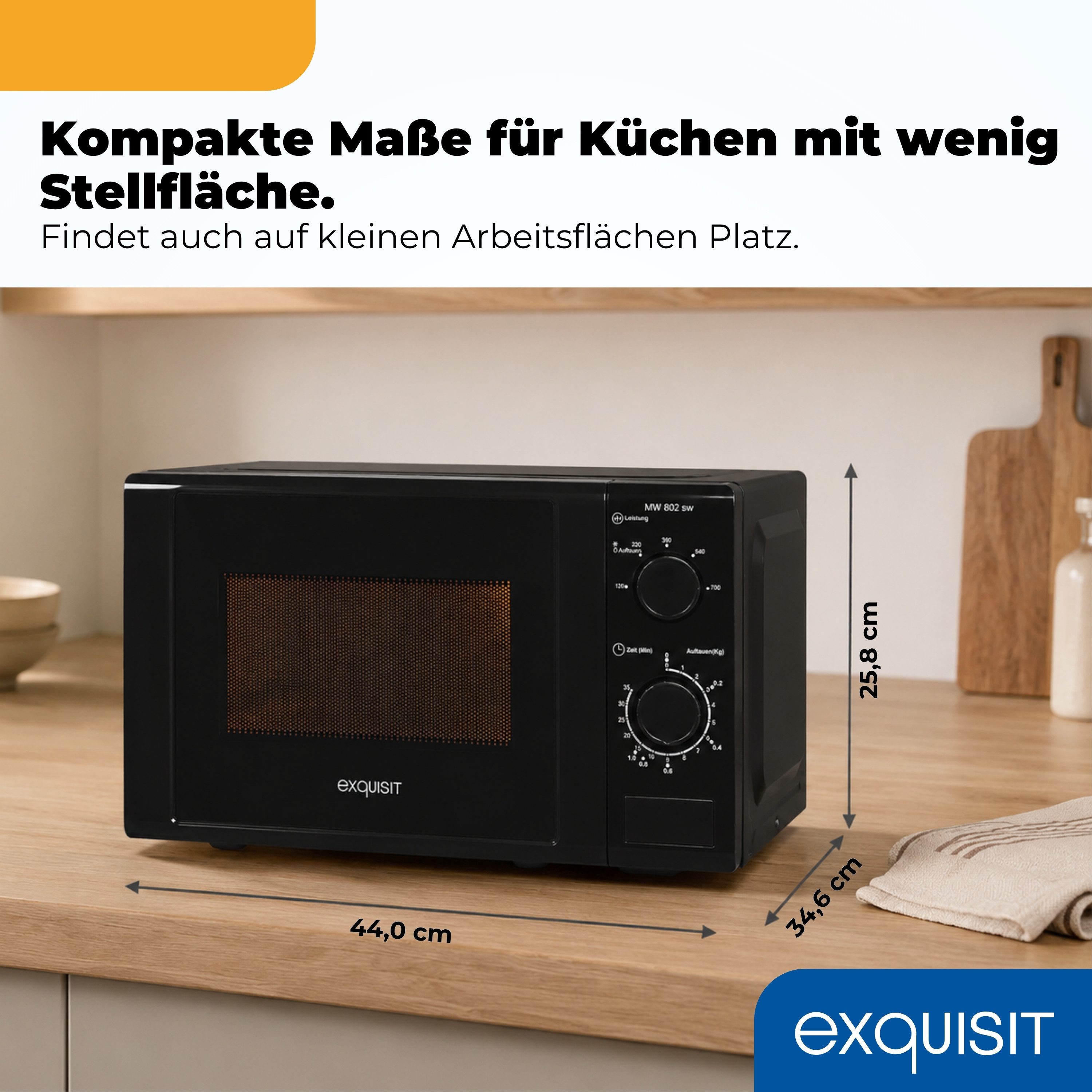 exquisit Mikrowelle MW 802, Mikrowelle, 20,00 l, 20 Liter, 25,5 cm Drehteller, inkl. Timer, einfach Bedienung, 700 Watt