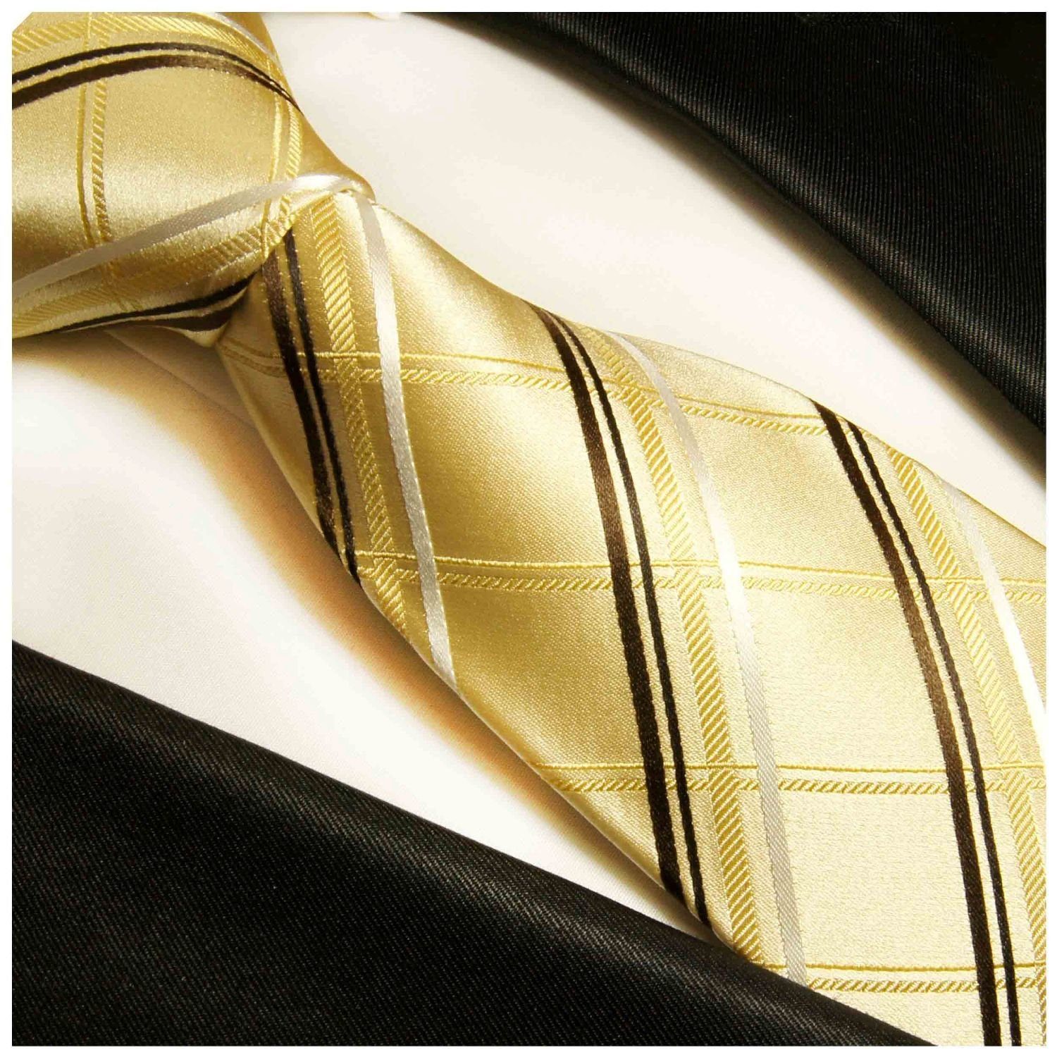 (Set, 2-St., Seidenkrawatte 100% gold Malone Breit Krawatte gestreift Krawatte (8cm), braun 970 und Herren Paul Tuch modern Einstecktuch) mit Seide