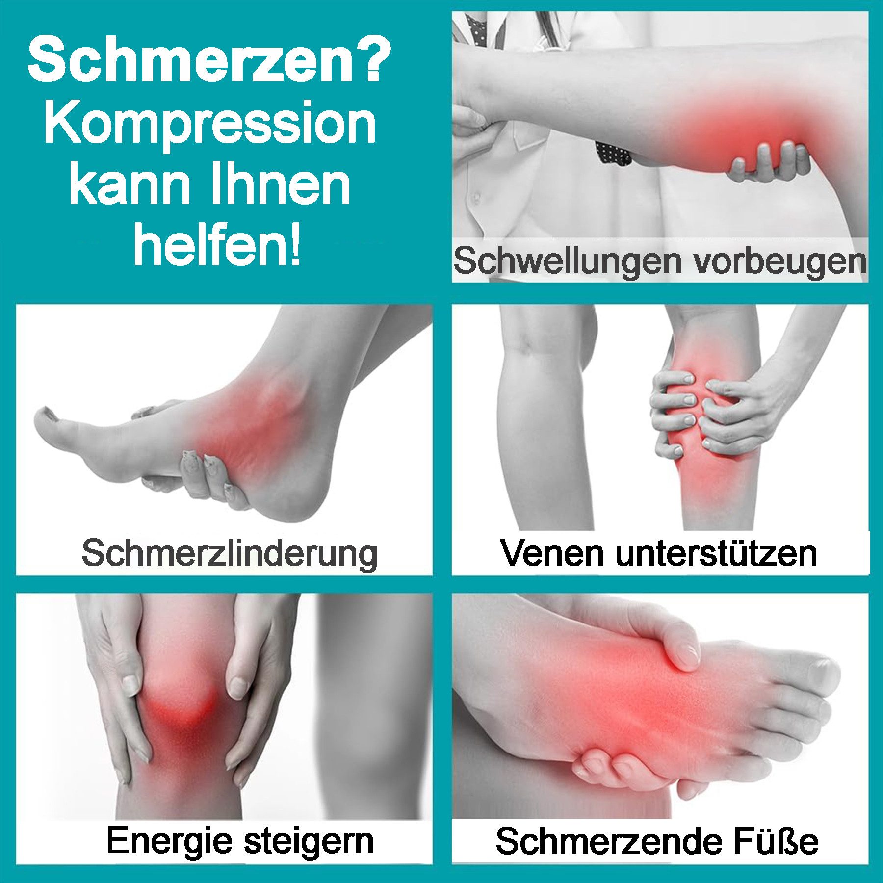 Mutig Kompressionsstrümpfe 6 Paar Reisestrümpfe, Sportsocken für Damen und Herren (ideal für Laufen, Reise, Flug, Alltag)