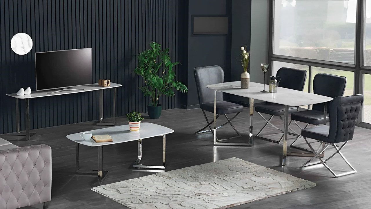 Xlmoebel Esszimmer-Set Couchtisch in Grau Marmoroptik mit TV-Tisch im eleganten Design, (2-St., RTV-tisch + Couchtisch), Hergestellt in Europa