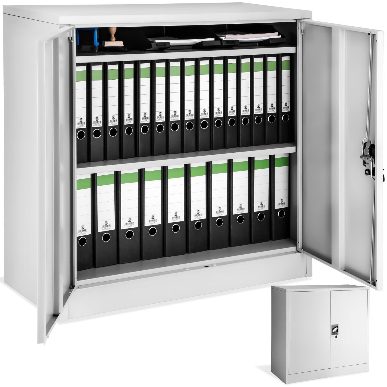 tectake Aktenschrank Büroschrank mit 3 Böden, abschließbar, 90x40x90 cm (Komplettset, 1-St., inkl. Schlüssel) aus pulverbeschichtetem Stahl