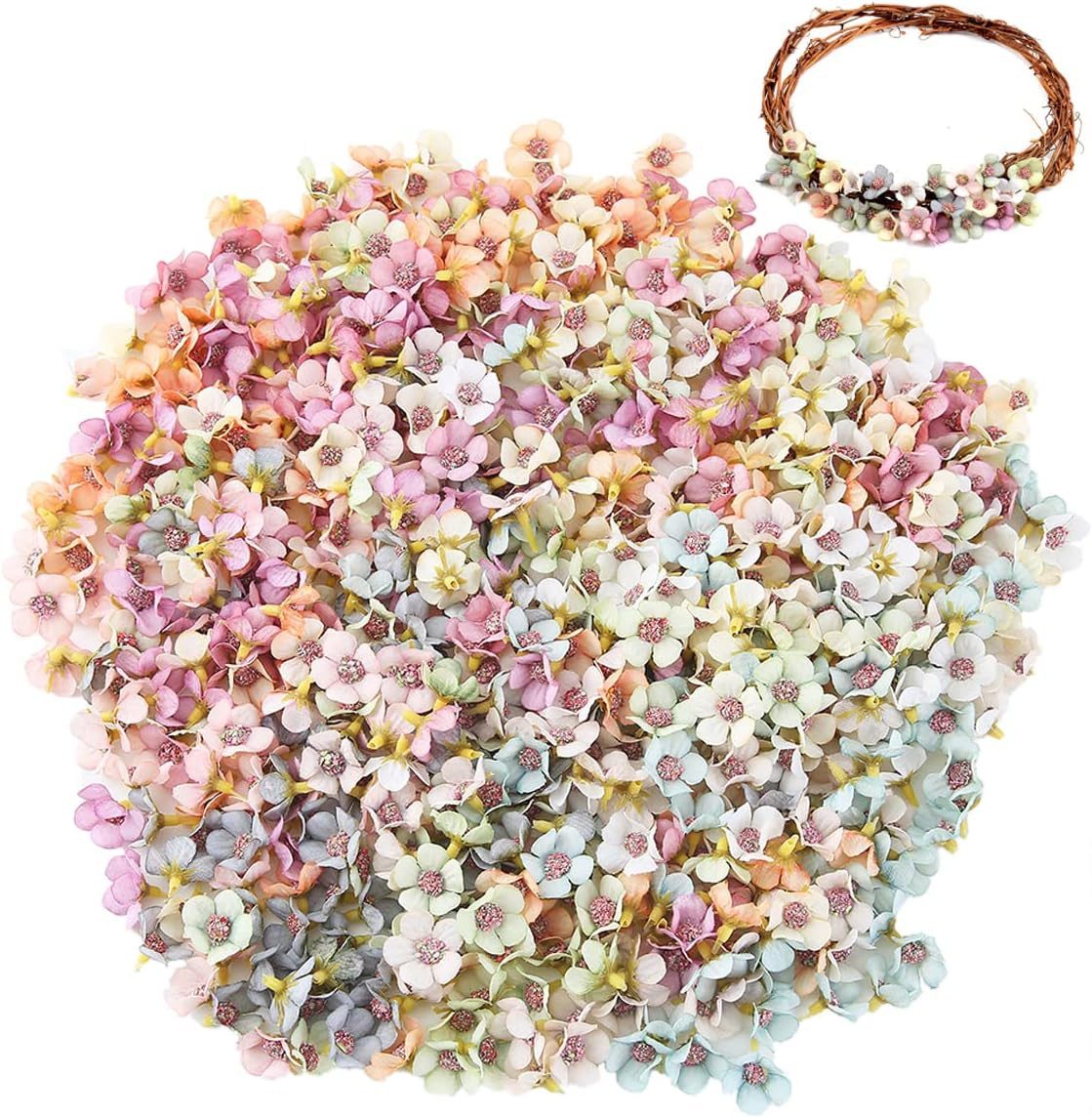 Kunstblume 120 Stück Mini Künstliche Blumen Streudeko Deko, FOUORTUNATE-BEE, für Haarschmuck,Hochzeitsdeko Tortendeko Frühling Streublumen