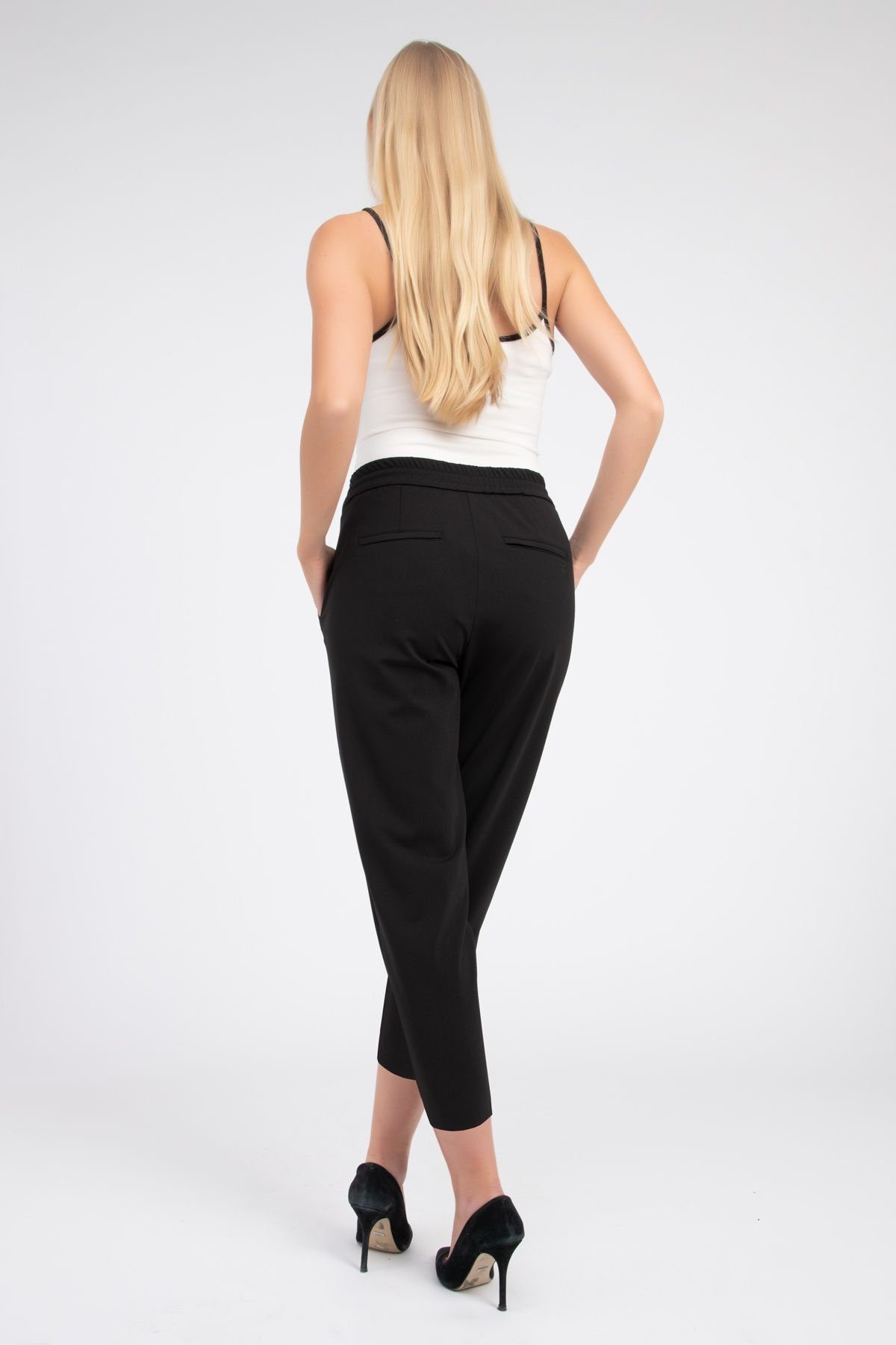 Recover SCHWARZ Pants mit Stoffhose Unimuster