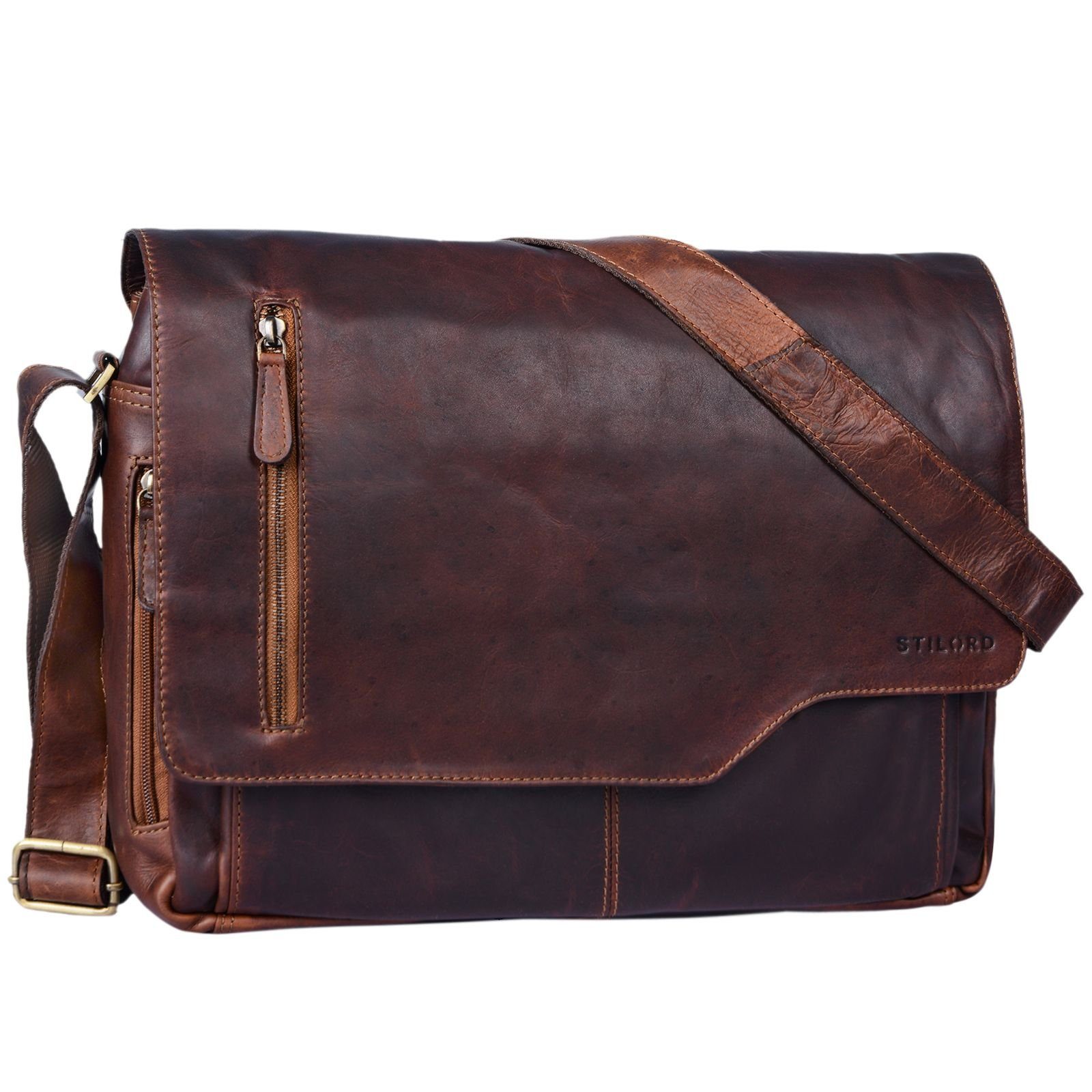 Herren "Marlon" Ledertasche Laptoptasche Business cognac dunkelbraun - STILORD