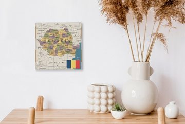 OneMillionCanvasses® Leinwandbild Bunte und alte Karte von Rumänien mit der Flagge, (1 St), Leinwand Bilder für Wohnzimmer Schlafzimmer