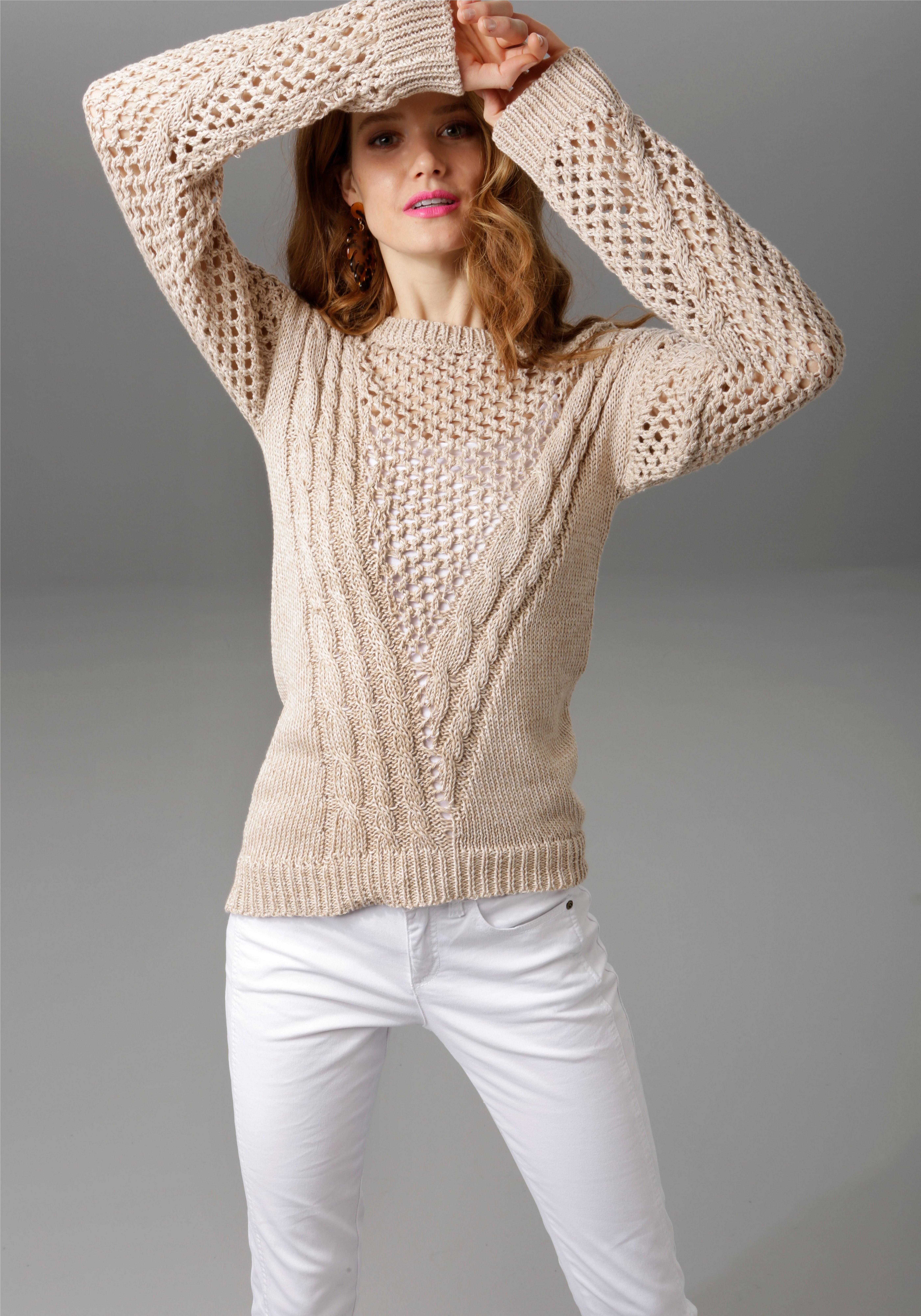 Aniston CASUAL Rundhalspullover mit Zopfmuster Aniston CASUAL Rundhalspullover mit Zopfmuster