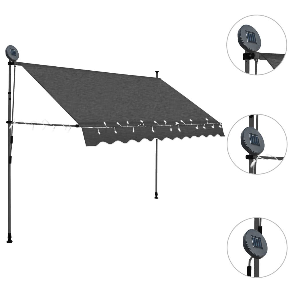 vidaXL Markise Einziehbare Markise Handbetrieben mit LED 250 cm Anthrazit