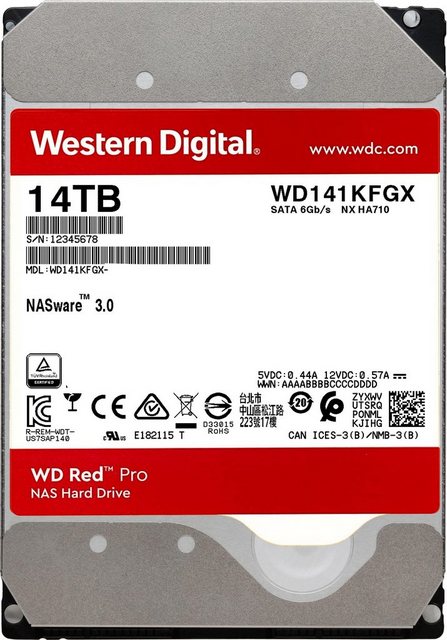 Western Digital »WD Red Pro« HDD-NAS-Festplatte (14 TB) 3,5″ 255 MB/S Lesegeschwindigkeit, Bulk