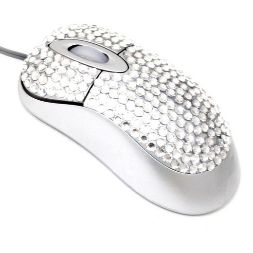 Goods+Gadgets »Optische USB Design Maus« Maus (kabelgebunden, Strass Glitzer Silber Designer Mouse)
