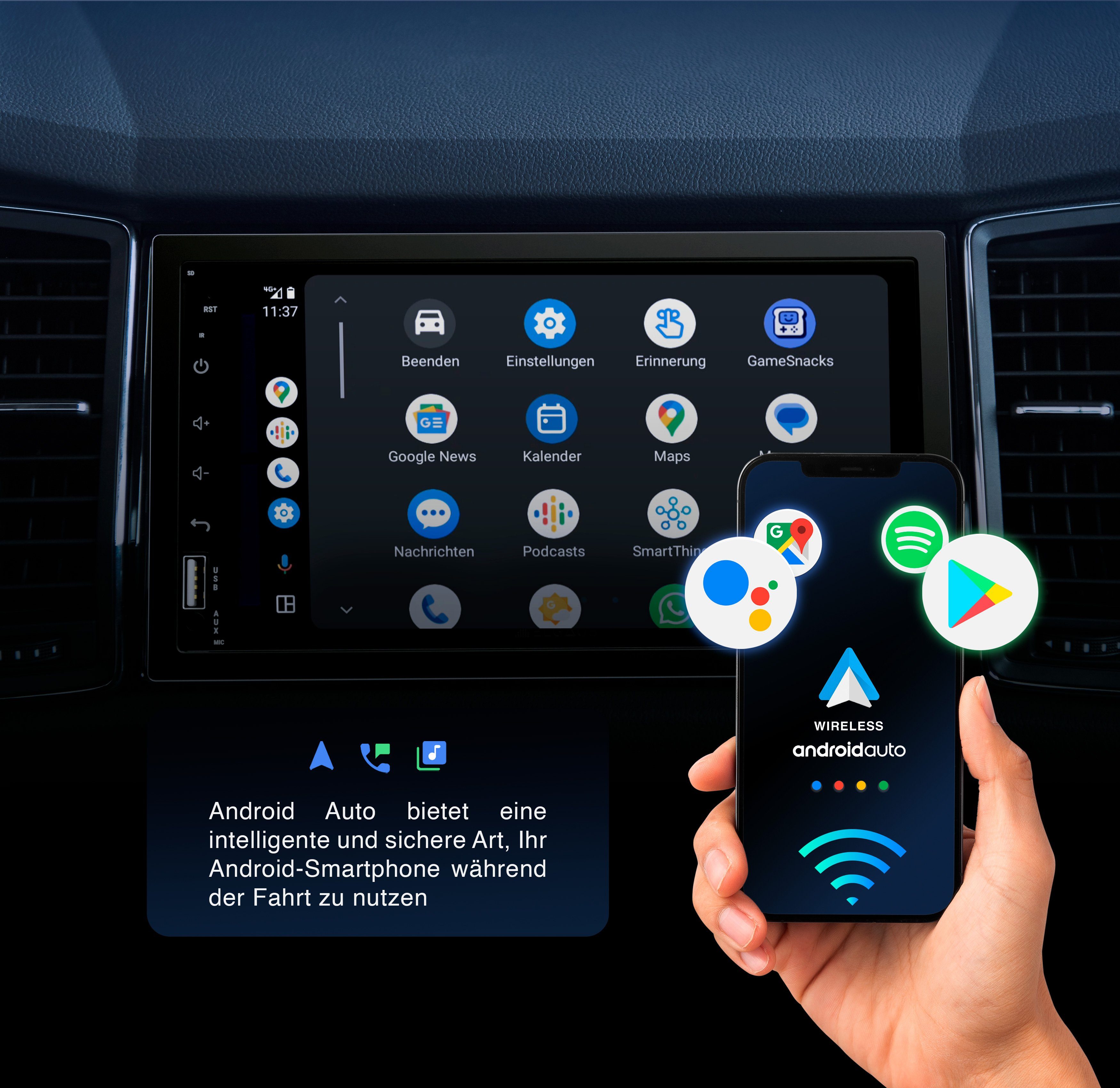 ELGAUS ELGAUS OM-270A SET CarPlay, DIN (FM-Tuner Manual (DAB), 11 2 Android mit RDS, 2 DAB, RDS, Auto, universelles Digitalradio RGB, Android in DE/EN) Autoradio Fernbedienung, UKW