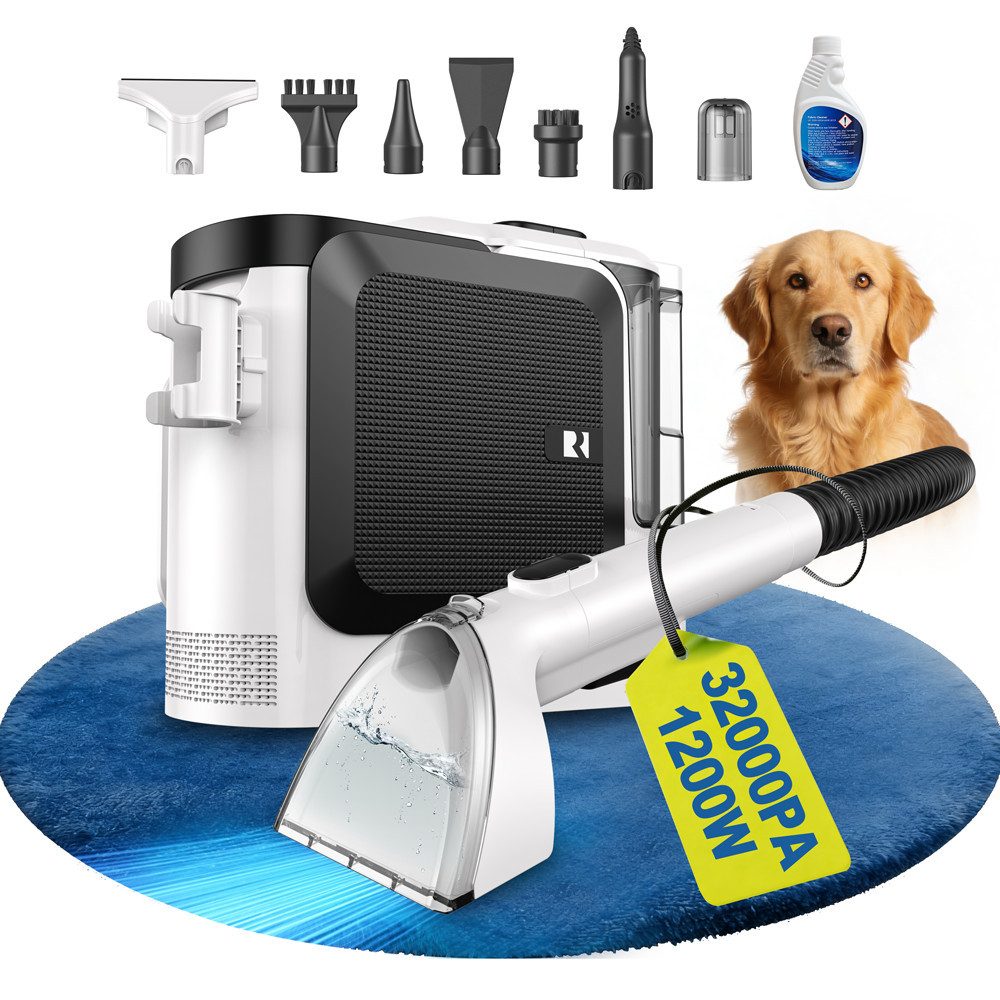redroad Teppichreinigungsgerät 32000Pa/1200W Polsterreiniger Teppichreiniger Waschsauger Nasssauger, 1200 W, 32000PA/Reinigungsmitteltank/Schwimmerschutz (Hall-Sensor)