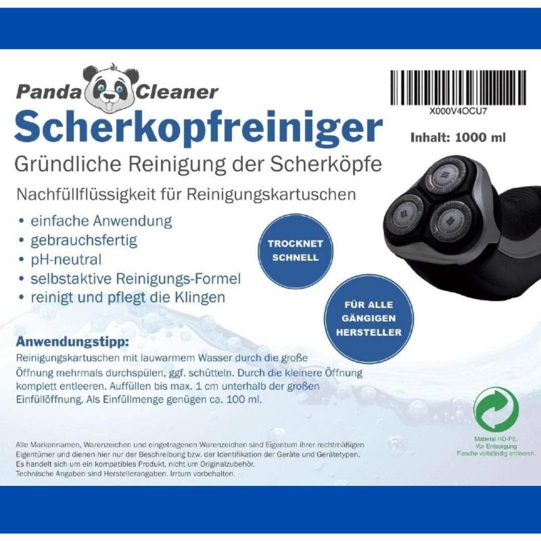 PandaCleaner Scherkopfreinigungsmittel - Nachfüllflüssigkeit für Kartuschen Scherkopfreiniger (1-St. 1000ml Reinigungslösung)