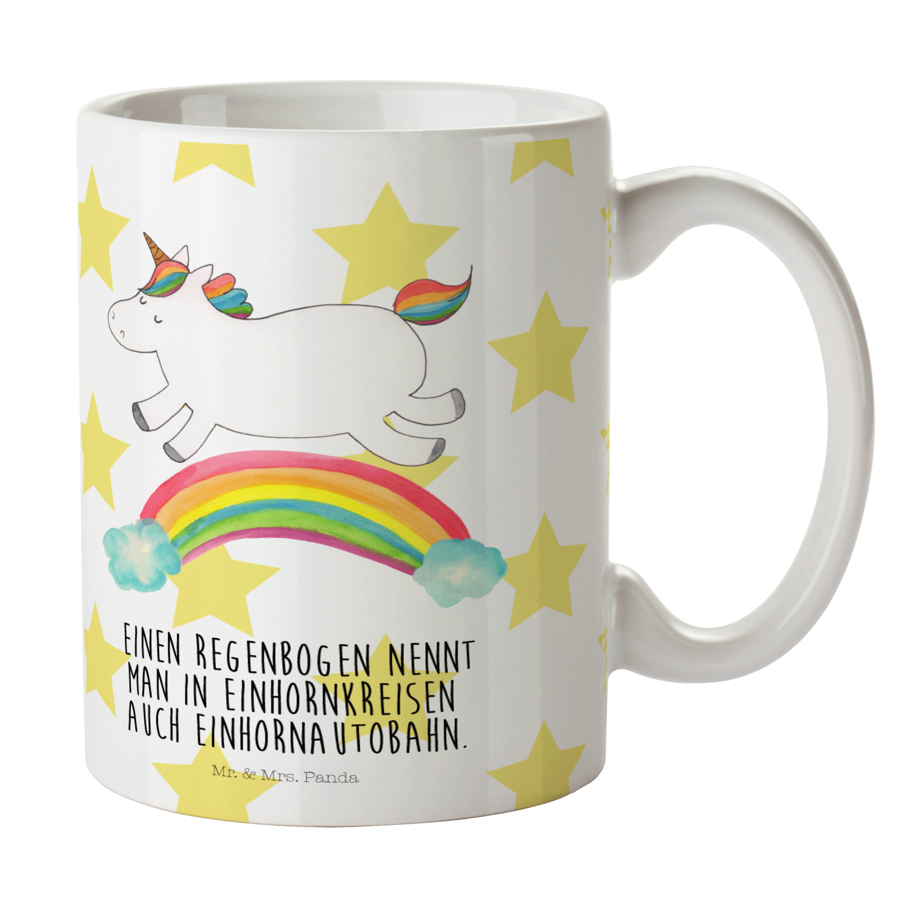 Mr. & Mrs. Panda Tasse Einhorn Regenbogen - Weiß - Geschenk, Unicorn, Pegasus, Geschenk Tass, Keramik