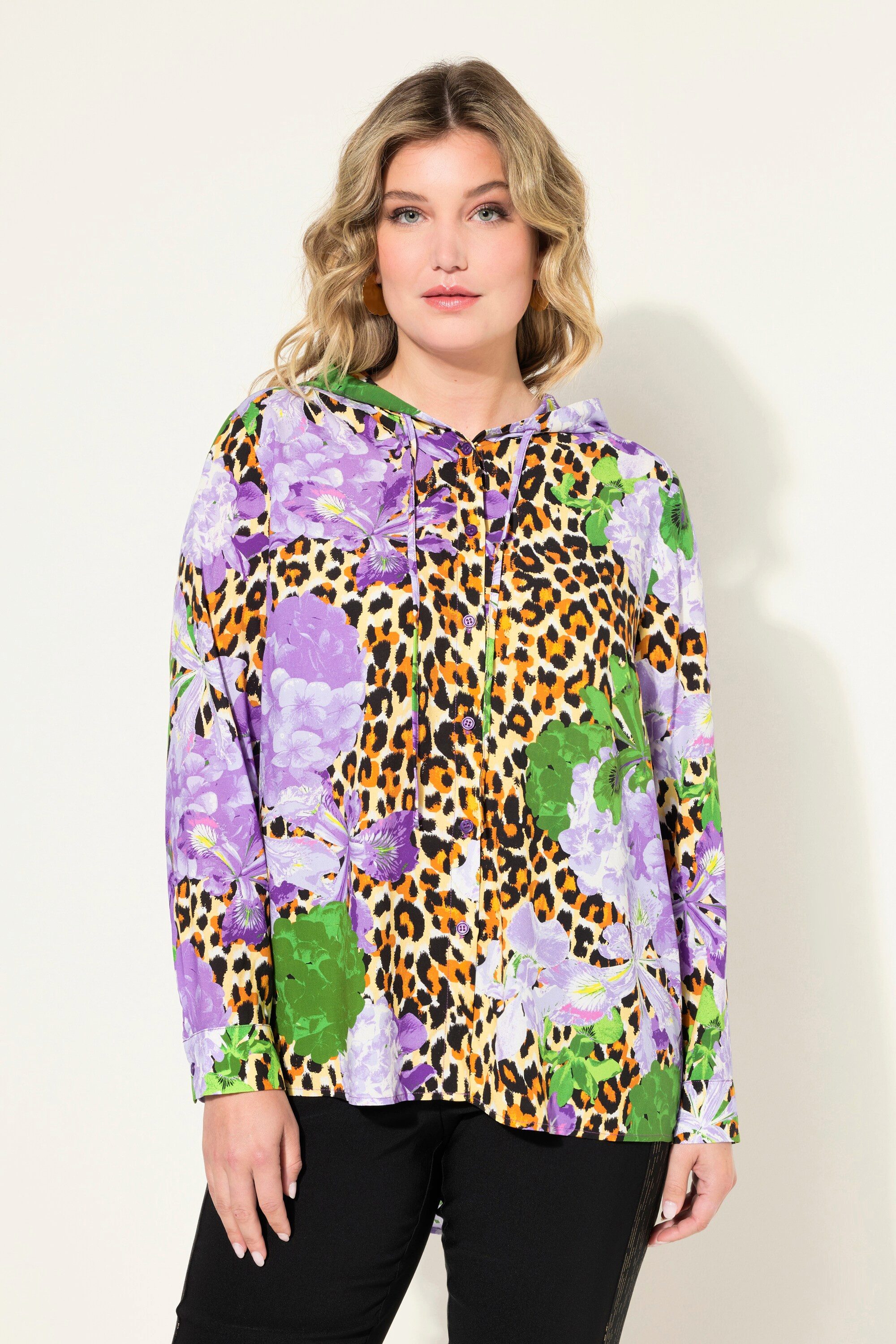 Satinbluse Bluse Classic Fit Kapuze Langarm