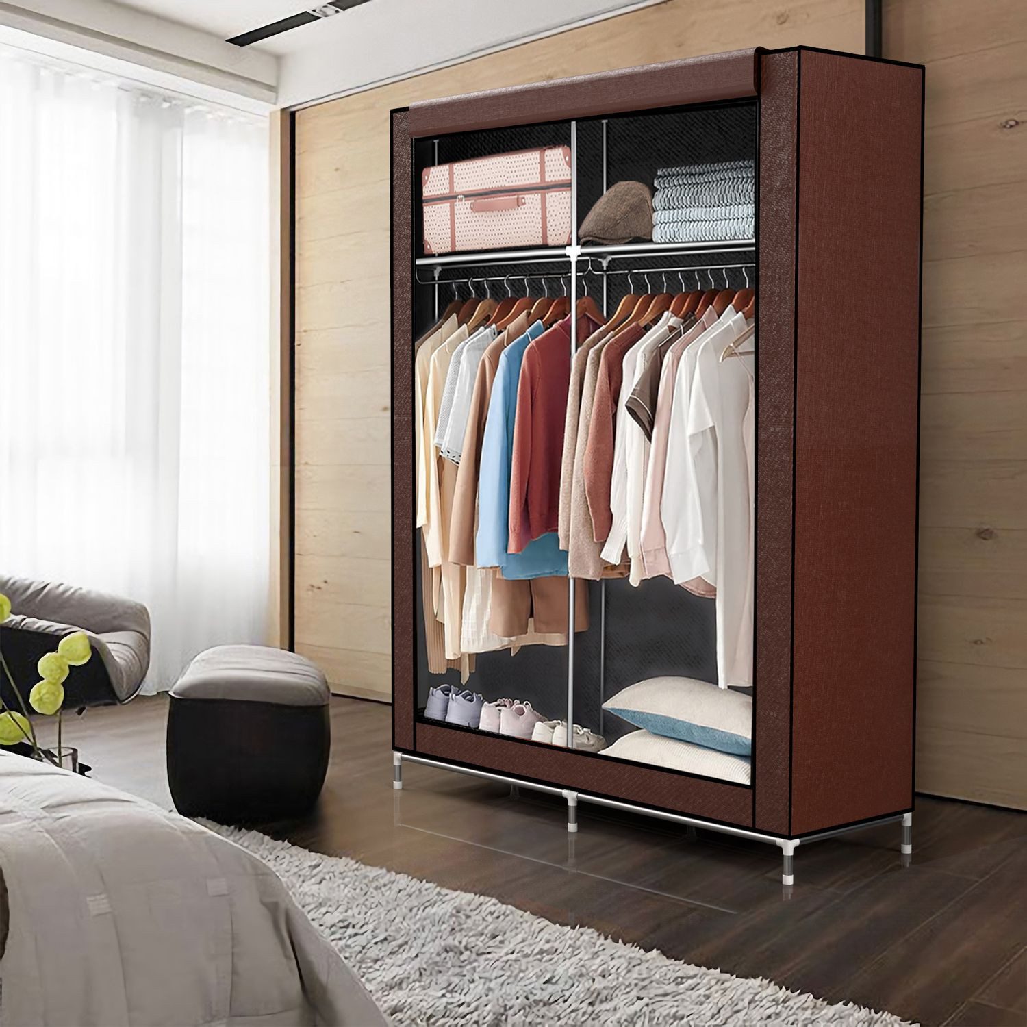 Intirilife Kleiderschrank (Stoffschrank, 1-St) Faltschrank 170x108x45 cm - Kleiderschrank Camping Kleiderstange – Bild 4 von 5