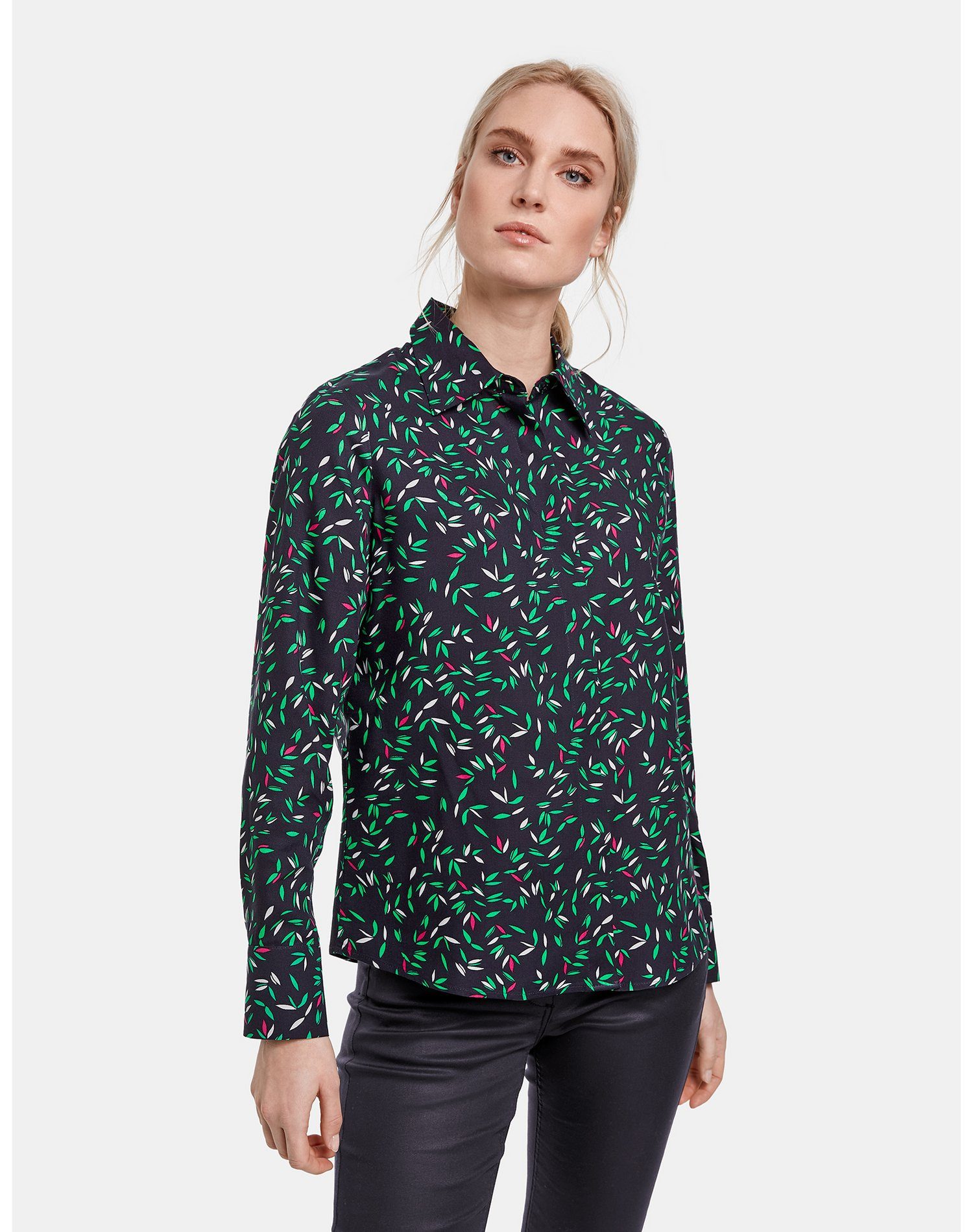 Damen Blusen Taifun Langarmbluse Hemdbluse mit Floral-Print Bluse