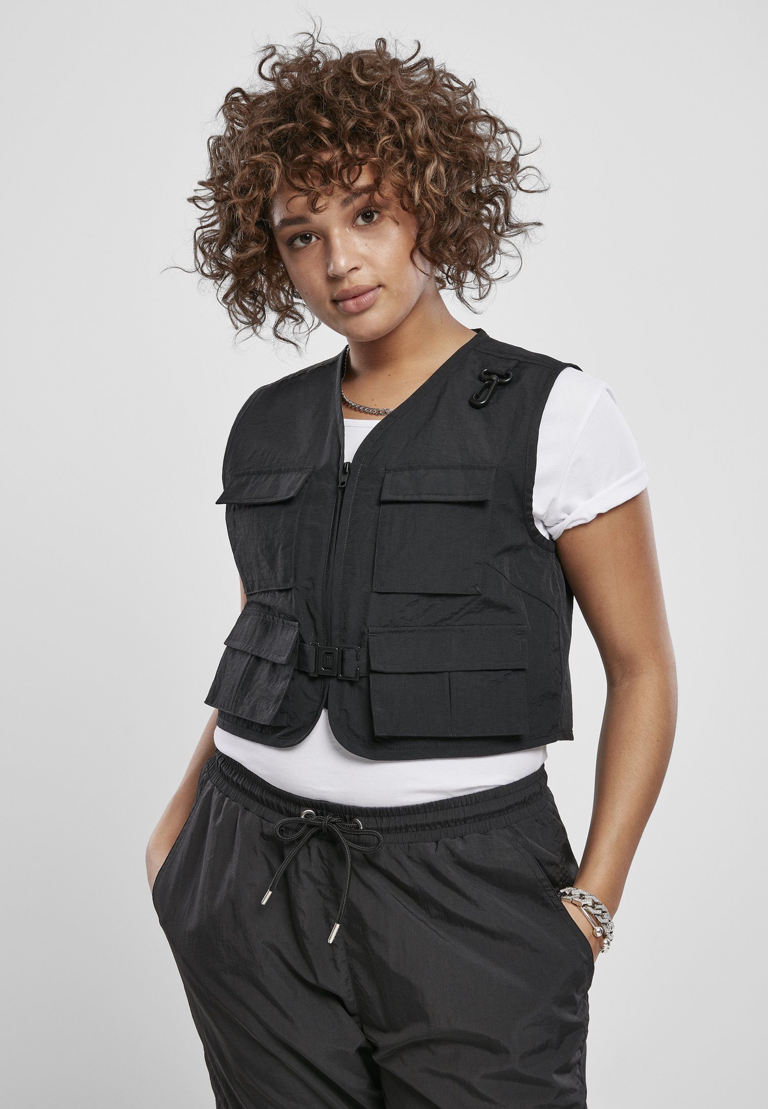 URBAN CLASSICS Jerseyweste Damen Ladies Short Tactical Vest (1-tlg) black