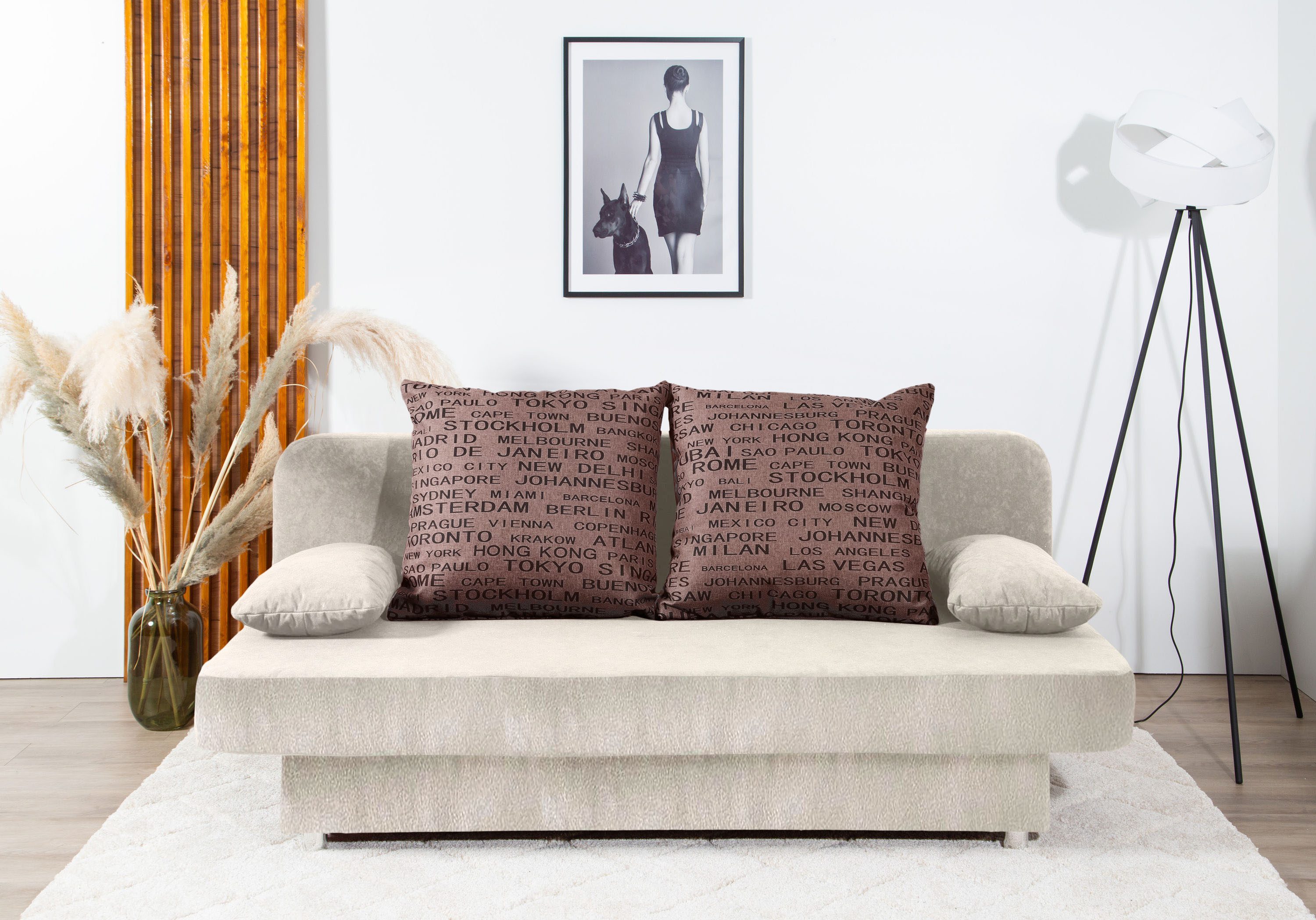 COLLECTION AB Schlafsofa Ulla inkl. Bettfunktion und Bettkasten, inkl. Wenderückenkissen,Armlehnekissen