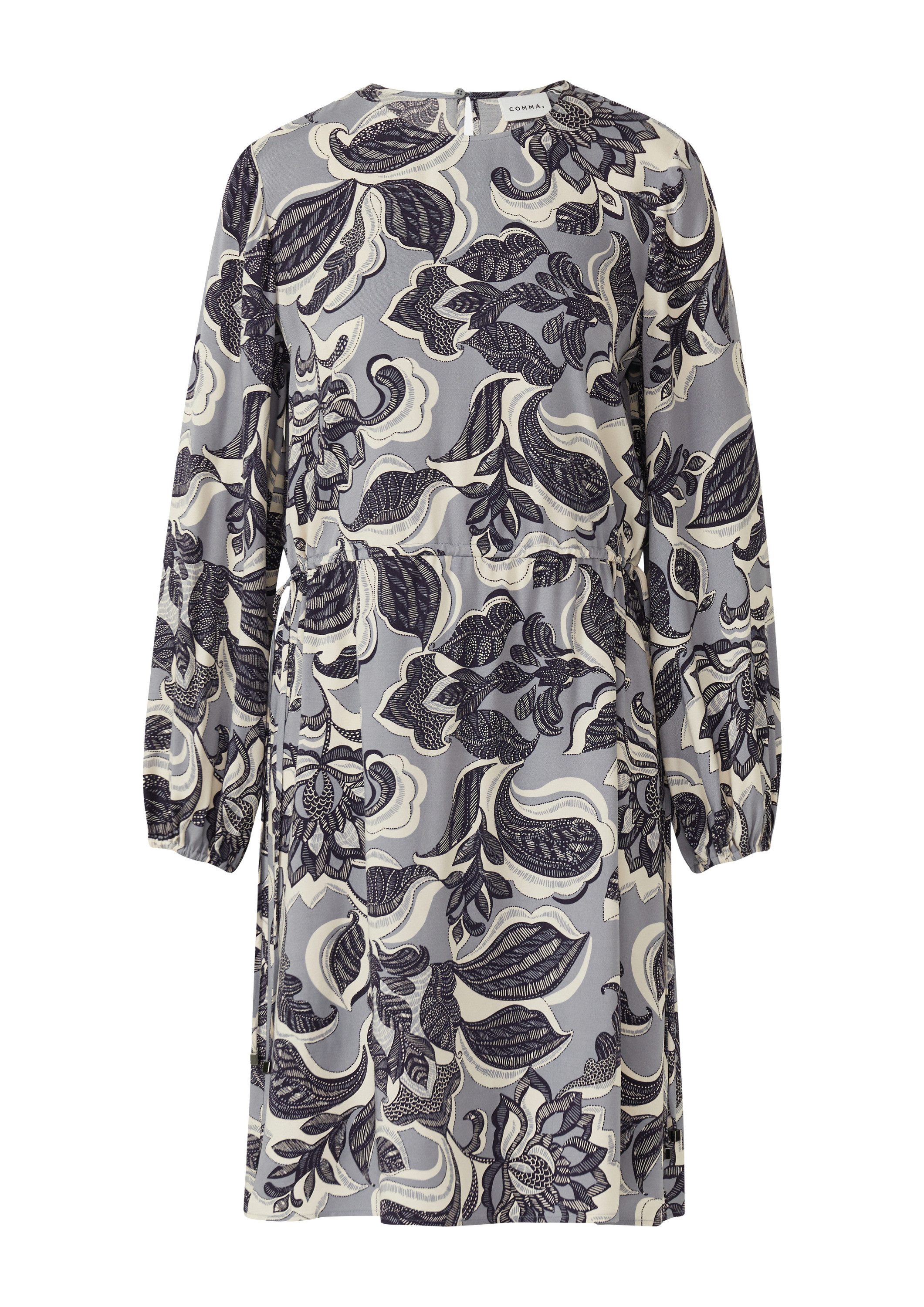 comma Midikleid Kleid Kurzes Viskosekleid mit All-over-Print und regulierbarer Taille