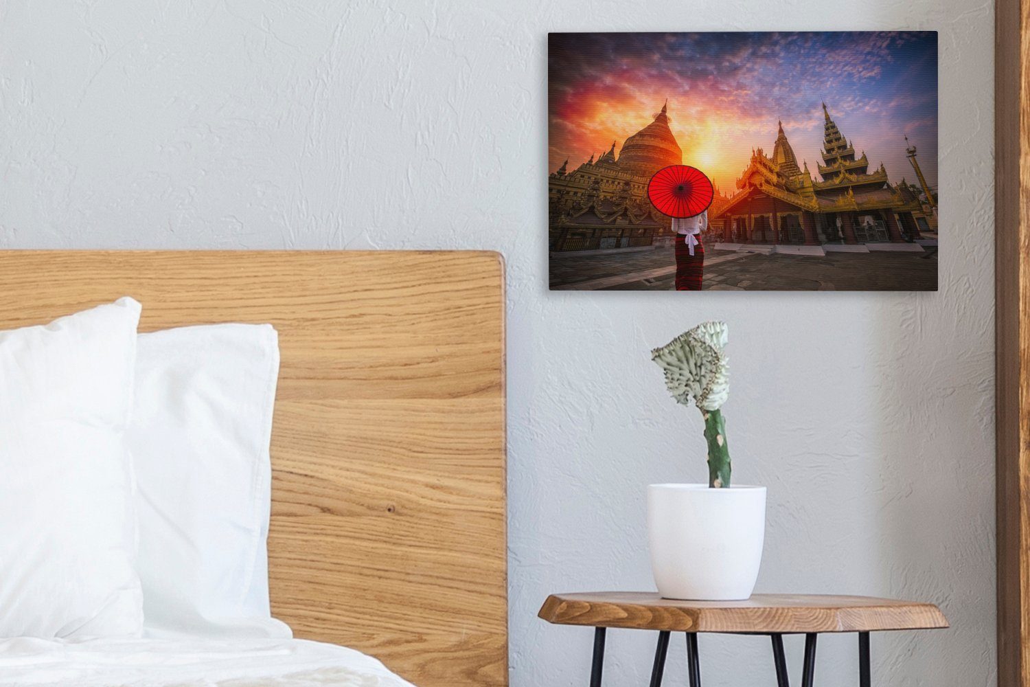 OneMillionCanvasses® Leinwandbild Bunter Himmel über 30x20 Yangon, Leinwandbilder, in Wandbild Wanddeko, Pagode cm der Aufhängefertig, (1 St), Myanmar, Goldenen