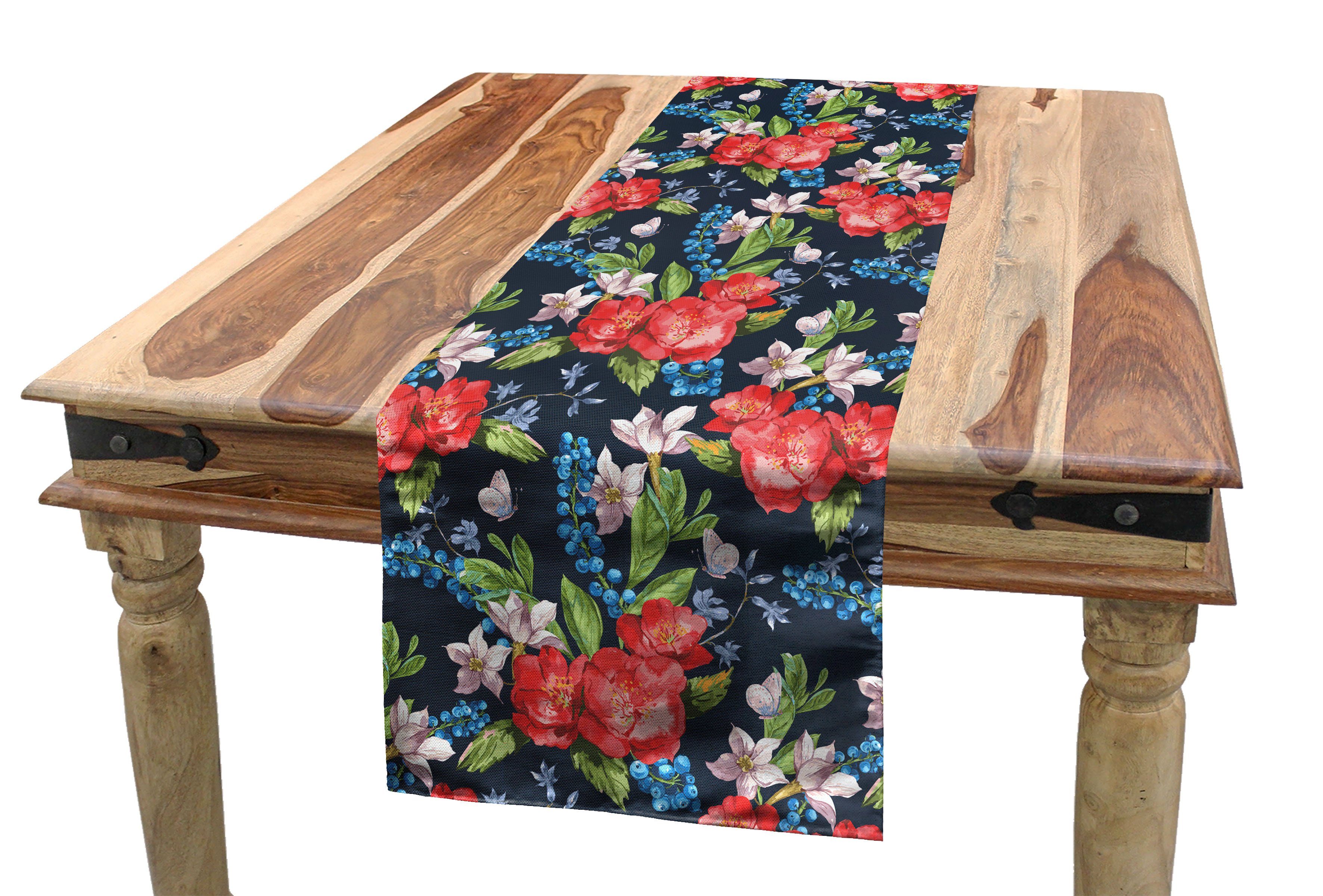 Abakuhaus Tischläufer Esszimmer Küche Rechteckiger Dekorativer Tischläufer, Blumen Heidelbeeren Green Leaves | Tischläufer