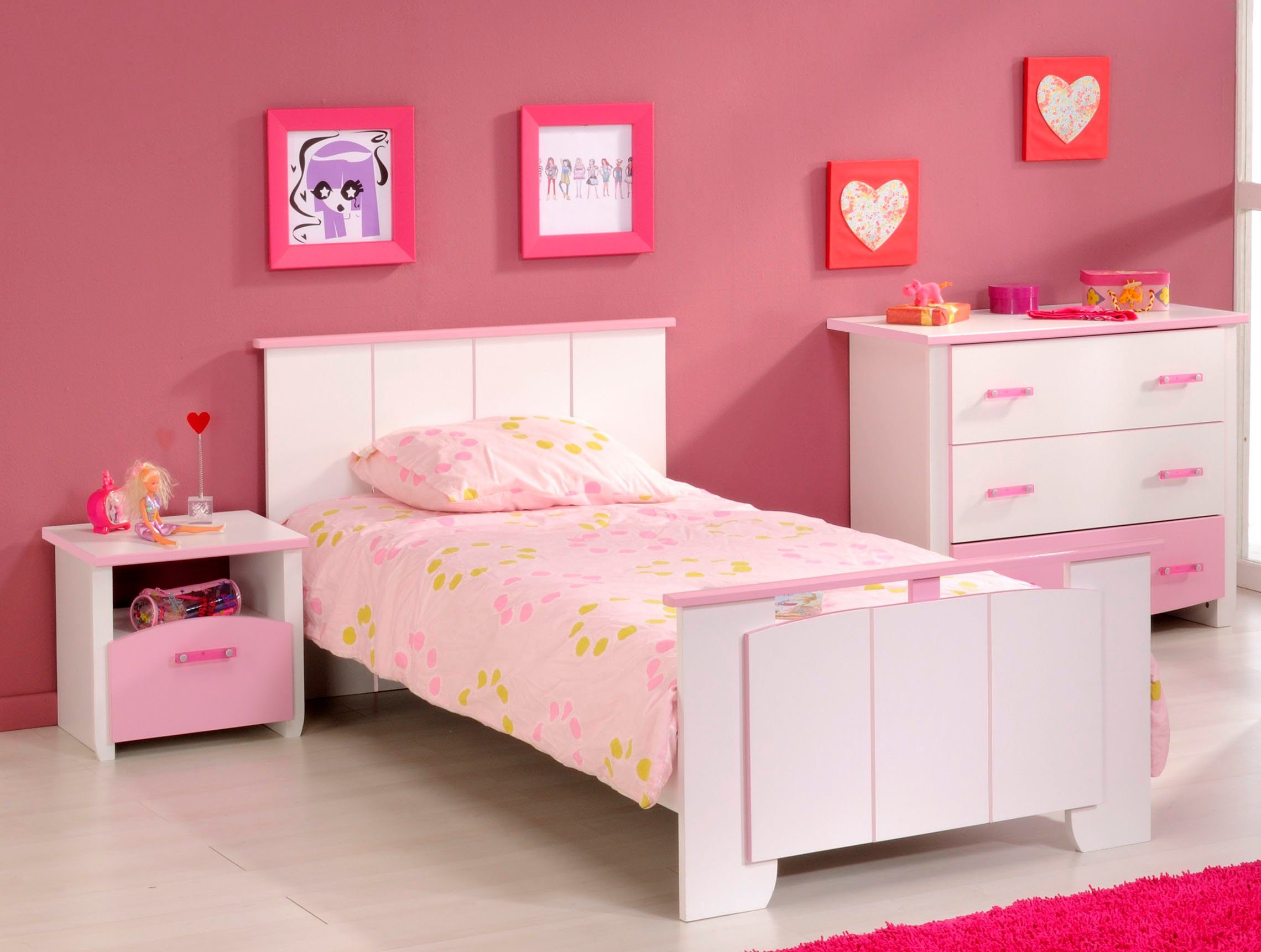 Biotiful, Nachttisch, (Set, Parisot Kommode) Jugendzimmer-Set 5-St., Bett,