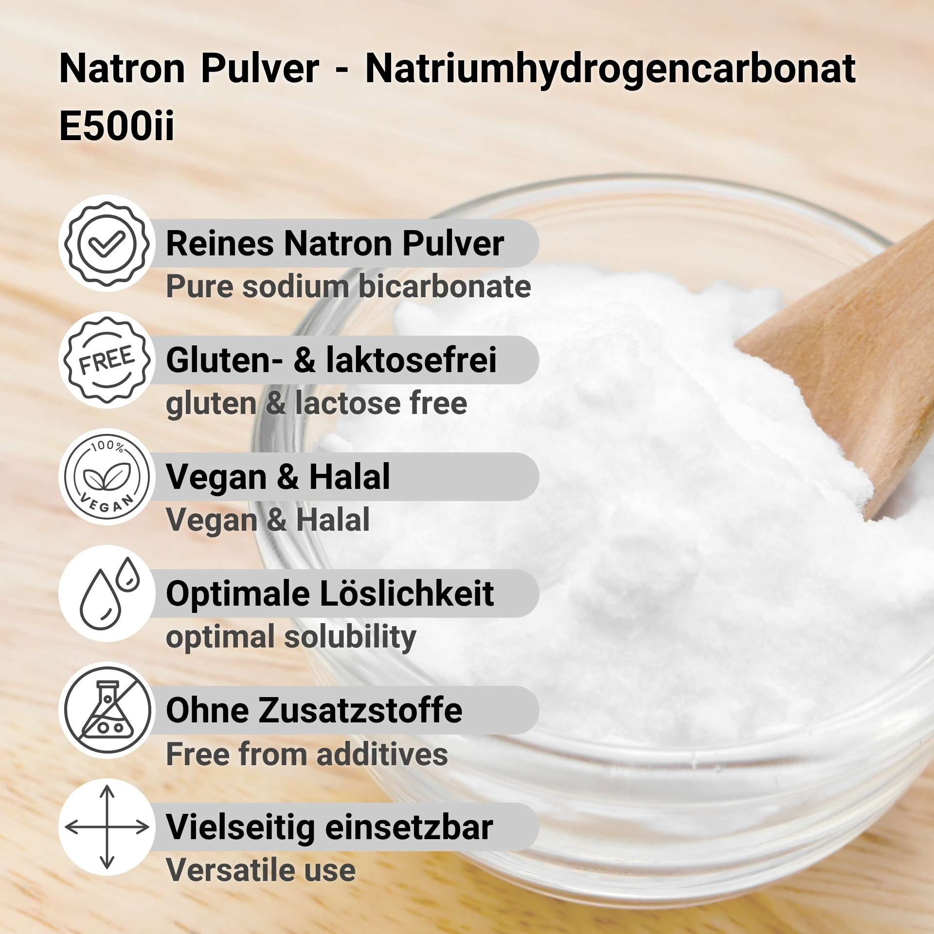 DistrEbution Backzutat Natron Pulver 100g-25kg Backsoda in Lebensmittelqualität, Natriumhydrogencarbonat E500ii