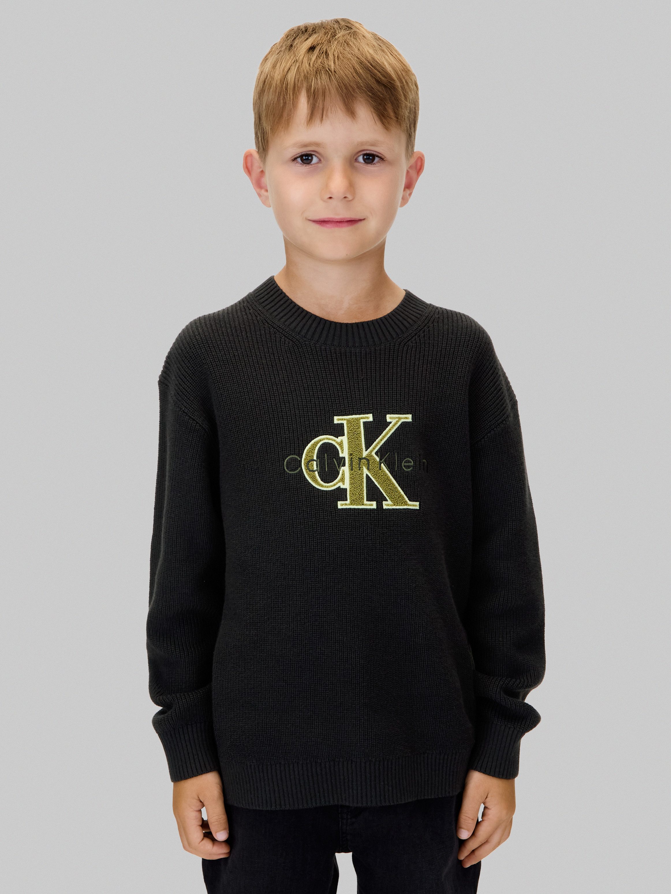 Calvin Klein Jeans Strickpullover TOWELLING CK STITCH SWEATER für Kinder bis 16 Jahre, Frottee-Applikation