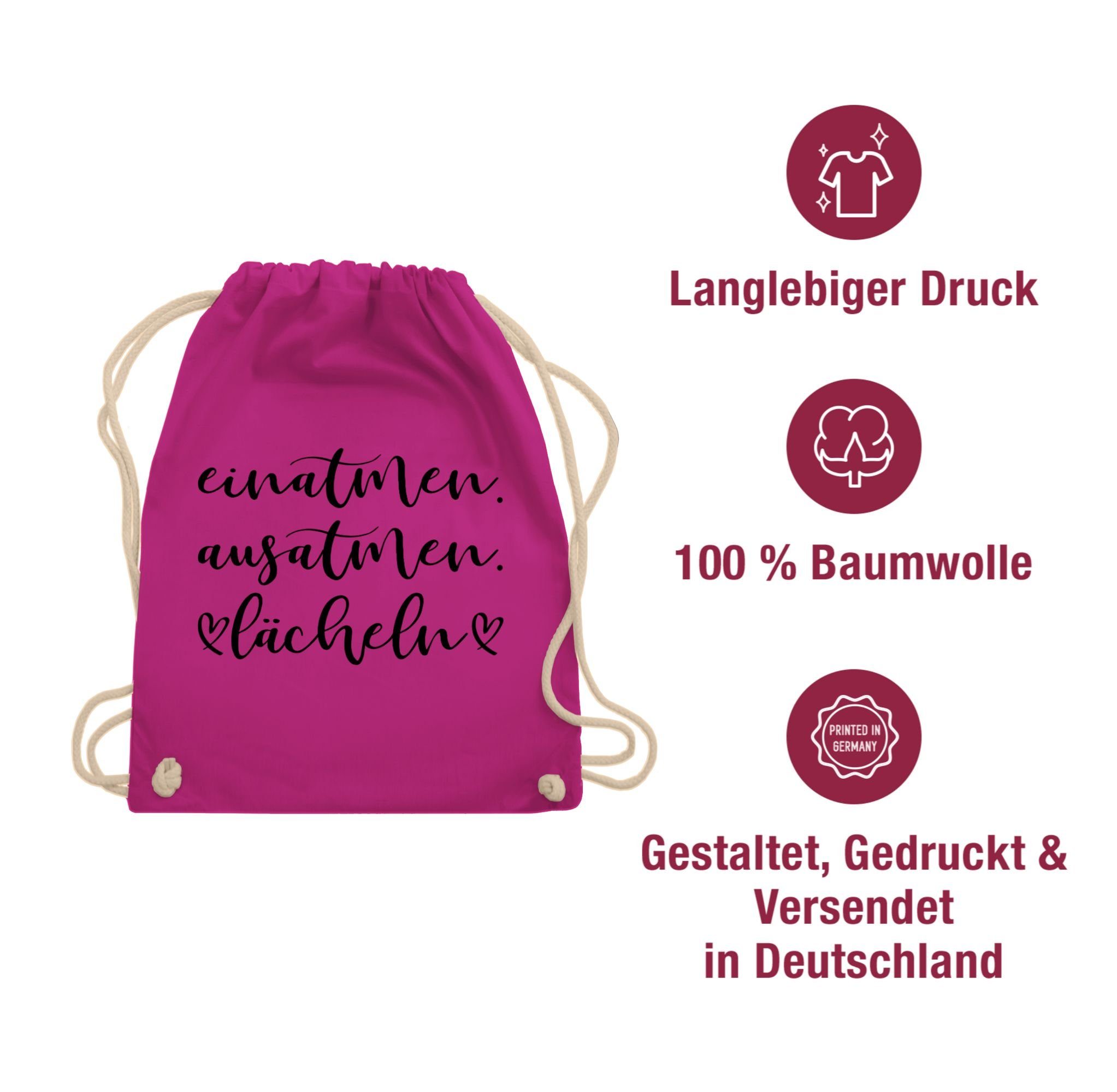 Shirtracer Turnbeutel Einatmen Ausatmen Lächeln, Sprüche Statement mit Spruch