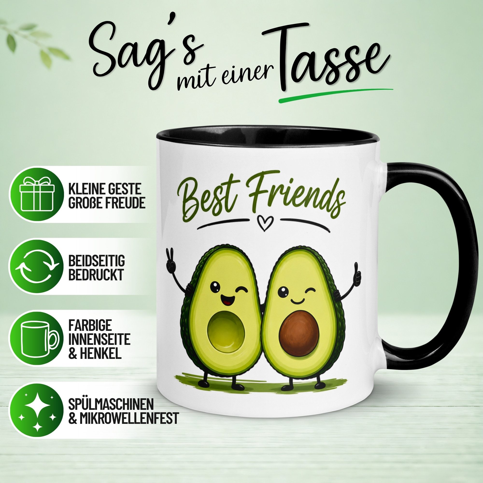Momentals Tasse Freundschaft – „Avocado Best Friends“ – Geschenk Beste Freundin Freund, Gratis Versand · Links-&Rechtshänder · Spülmaschinenfest