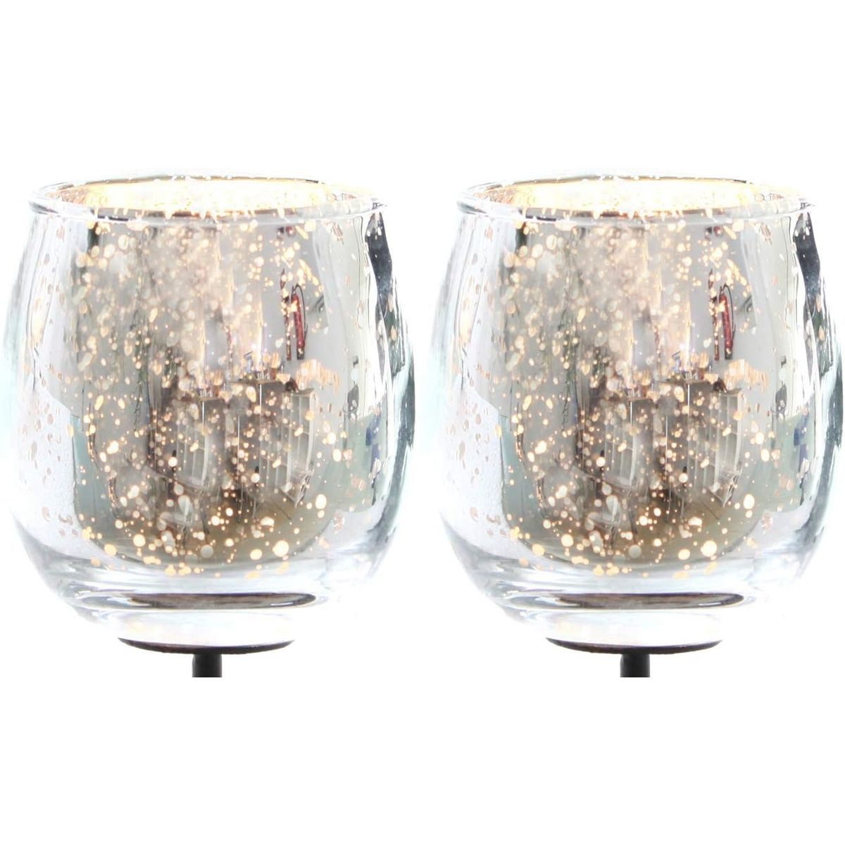 Novaliv Teelichthalter 44979-4xStuck (4 St), 2X Teelichthalter Glas für Adventskranz 6cm bauchig Silber Teelichtglä