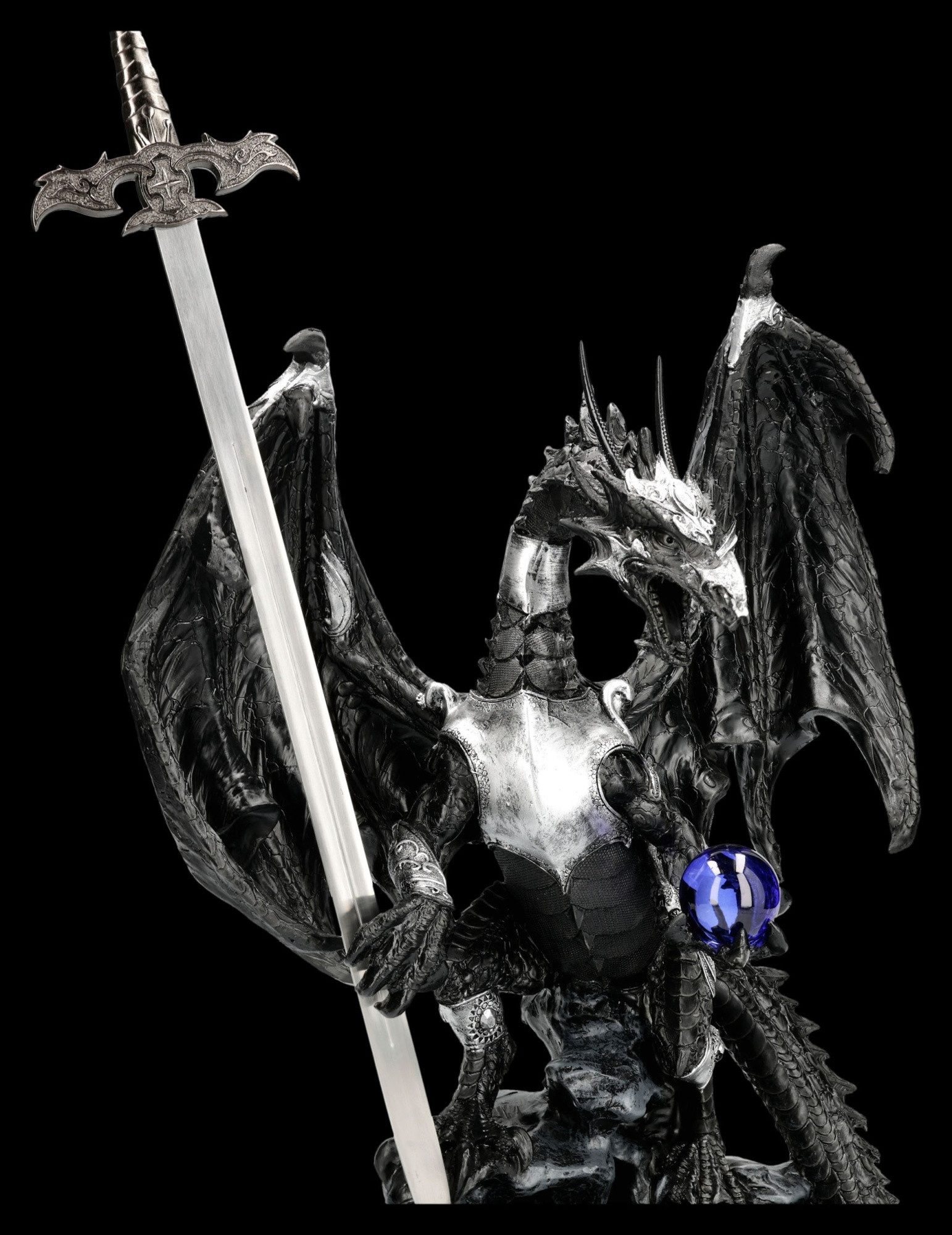 Figuren Shop GmbH Brieföffner Drachen Brieföffner – Fantasy Figur mit Schwert Ritter Deko 41 cm