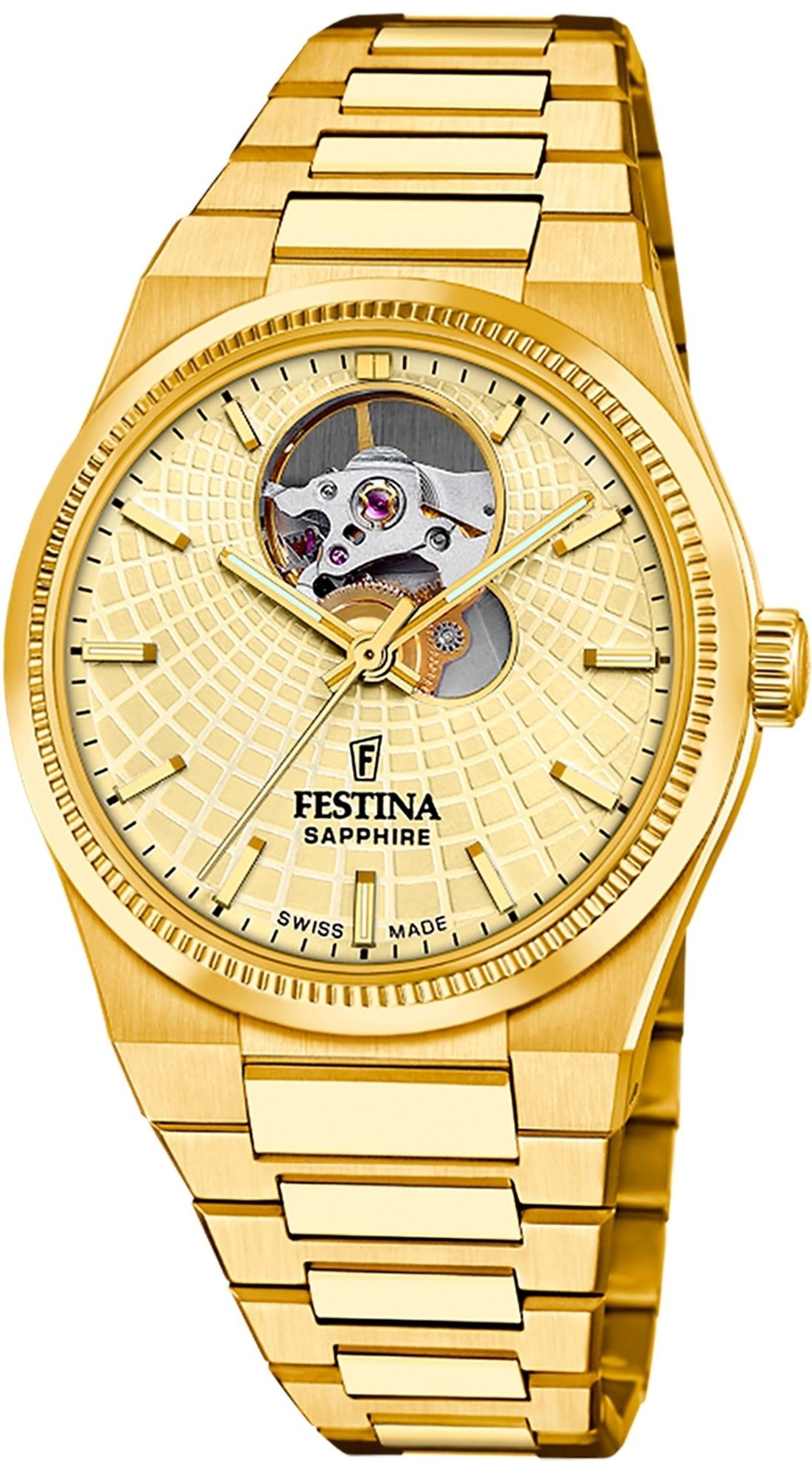 Festina Automatikuhr Festina Damenuhr Swiss Made Armbanduhr, (Analoguhr), Damen Armbanduhr rund, Edelstahlarmband gold, Elegant