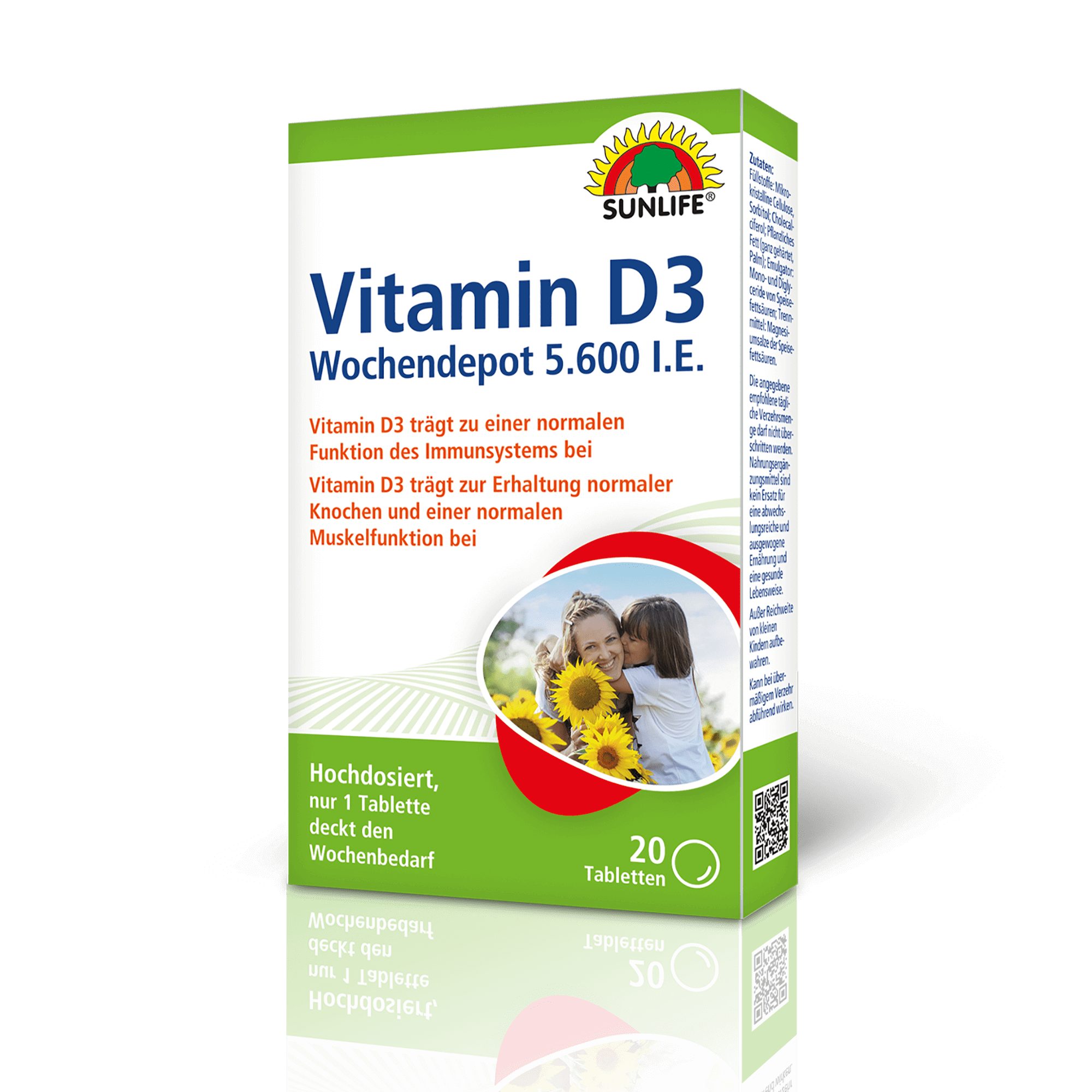 SUNLIFE SUNLIFE® Vitamin D3 Wochendepot 20 Tabletten Knochen Langzeitwirkung 1 x wöchentlich eine Tablette mit ausreichend Flüssigkeit einnehmen