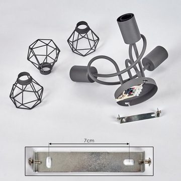 hofstein Deckenleuchte »Borio« runde Deckenlampe im Industrial Design aus Metall in Grau, ohne Leuchtmittel, moderne Leuchte mit Schirmen in Gitter-Optik u. Lichteffekt, 3xE14