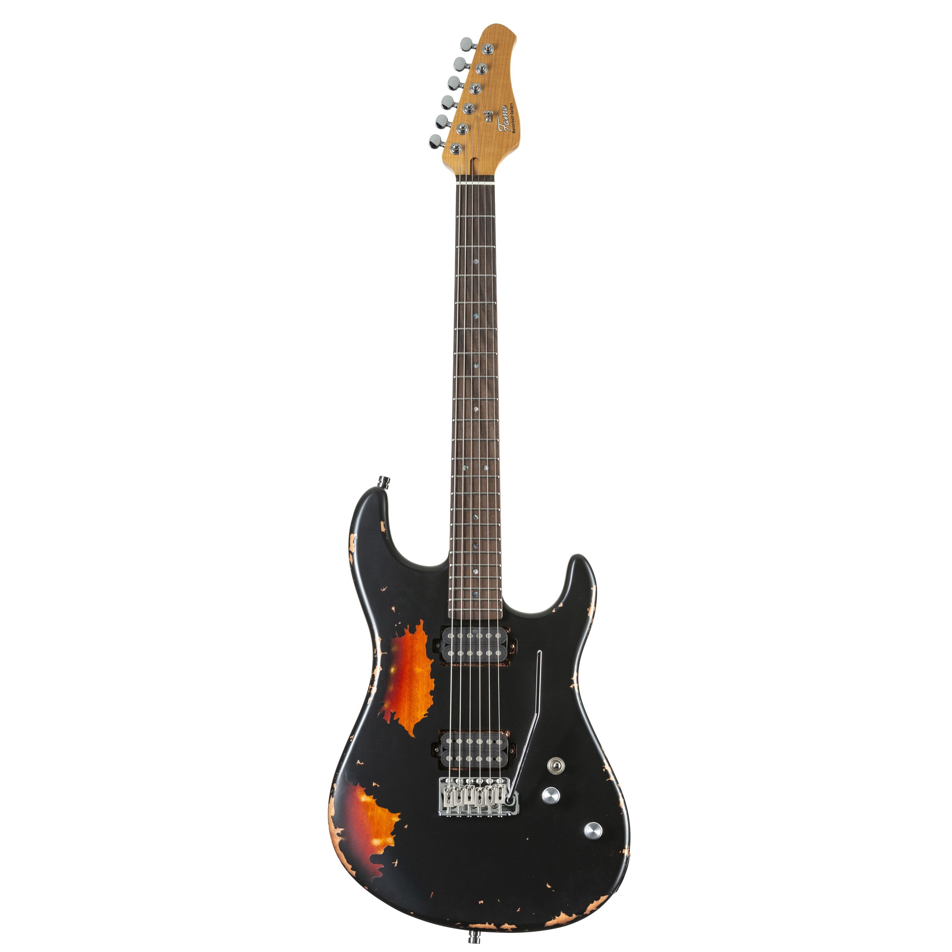 FAME E-Gitarre, E-Gitarren, ST-Modelle, Custom ST RW Worn Licorice over Sunburst - E-Gitarre