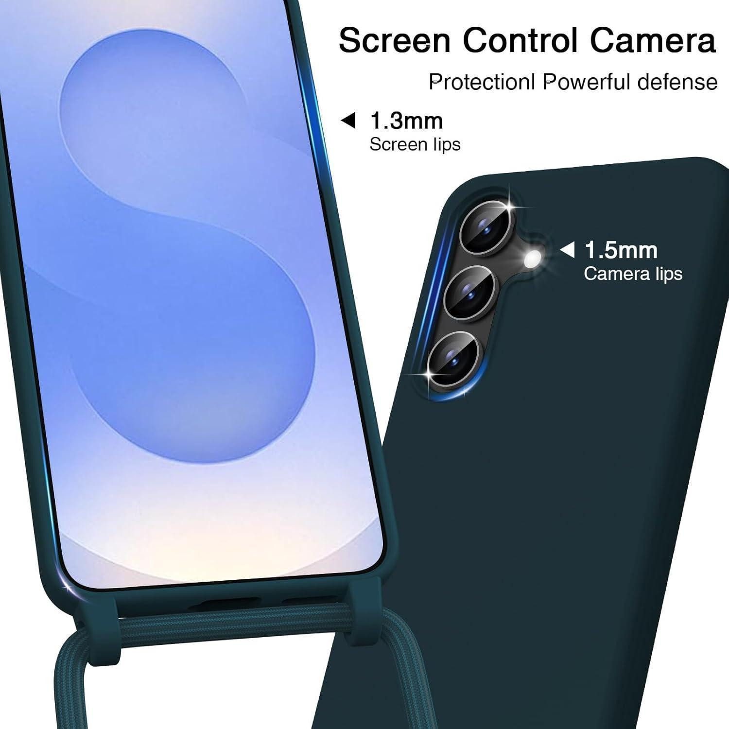 LuxusKollektion Case zum Umhängen Handyhülle S25 Silikon Slim Kordel Samsung Galaxy S25 Grün